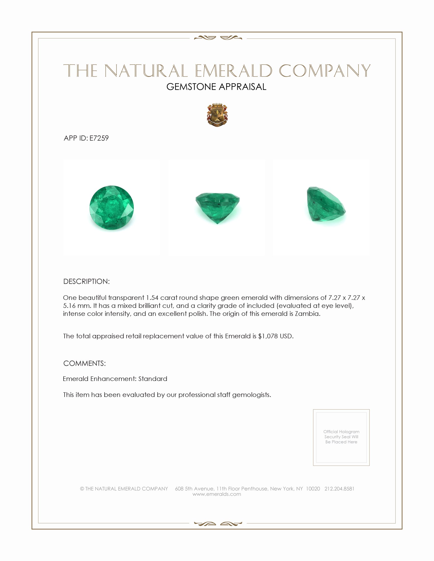 1.54 Ct. Emerald from Zambia