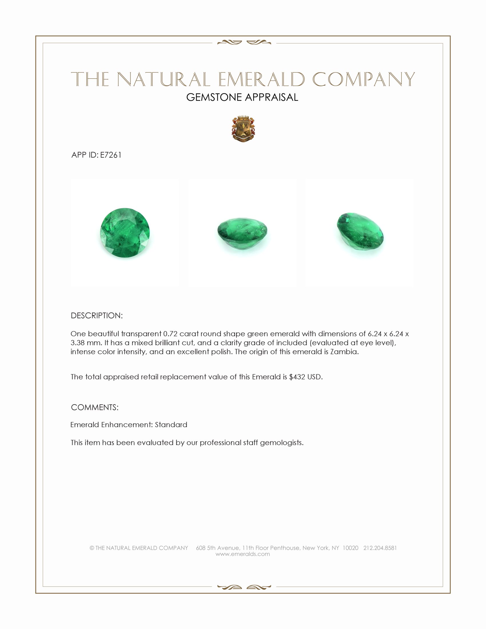 0.72 Ct. Emerald from Zambia