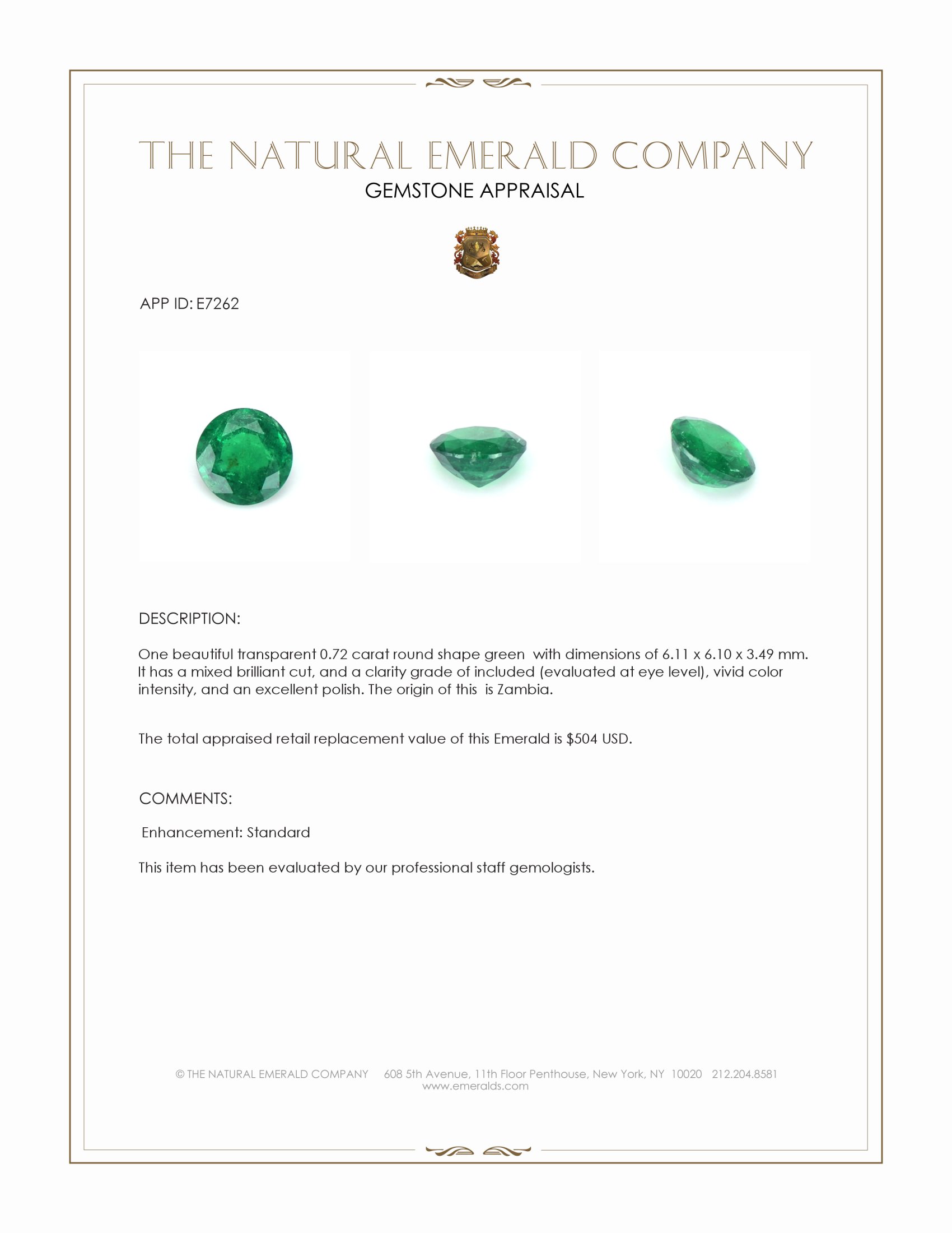 0.72 Ct. Emerald from Zambia