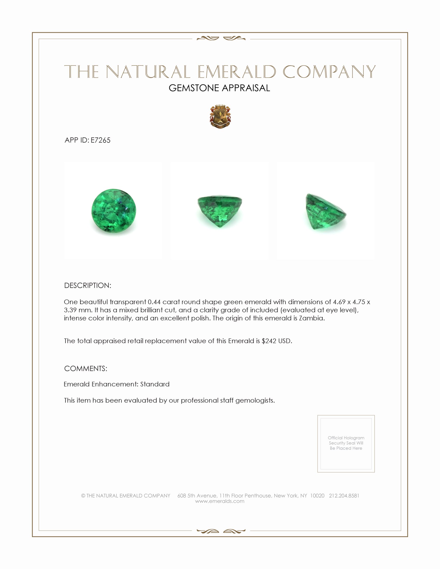 0.44 Ct. Emerald from Zambia