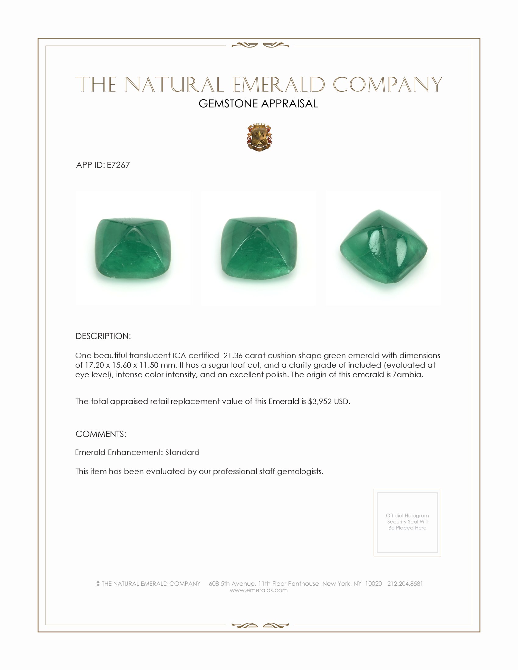 21.36 Ct. Cabochon Emerald from Zambia