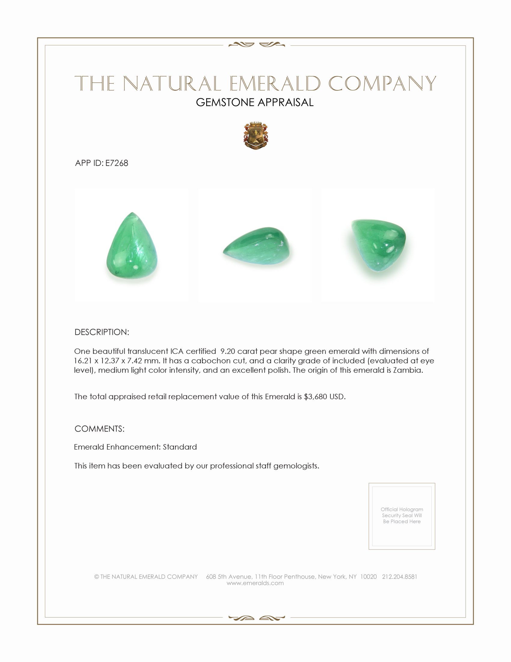 9.20 Ct. Cabochon Emerald from Zambia