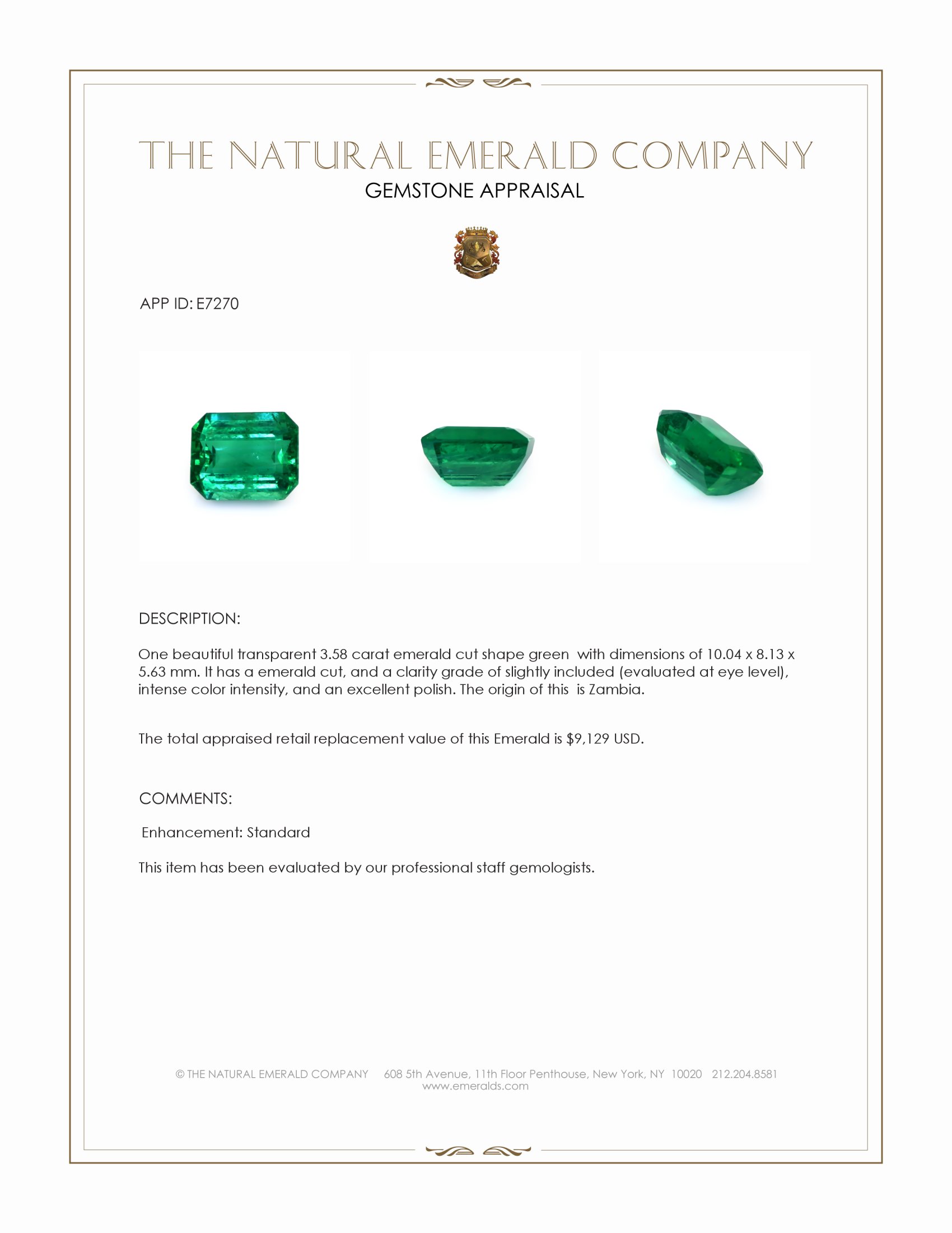 3.58 Ct. Emerald from Zambia