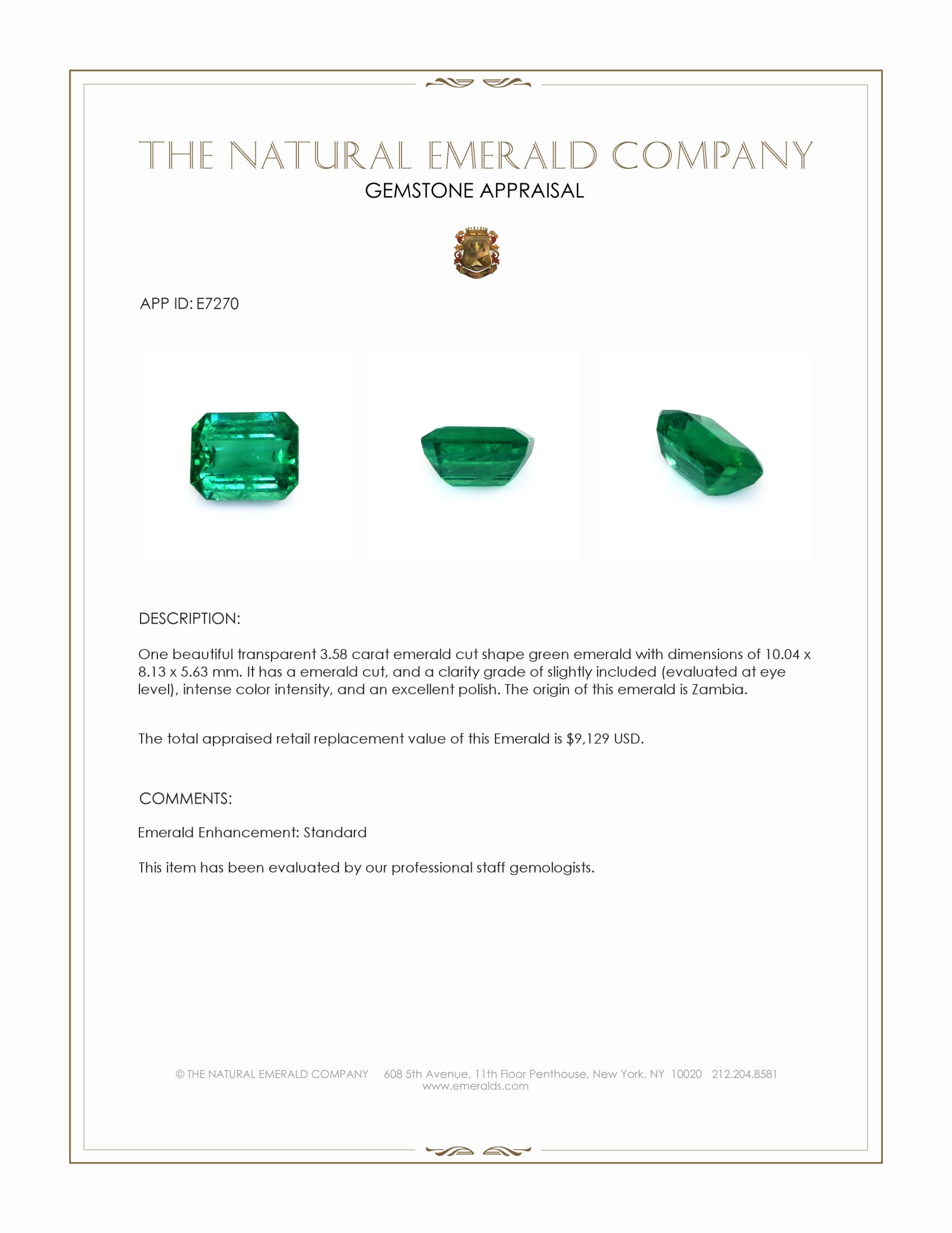 3.58 Ct. Emerald from Zambia