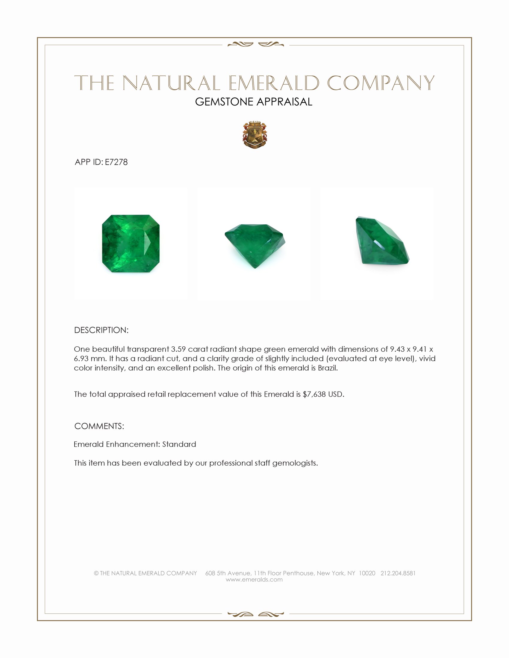 3.59 Ct. Emerald from Brazil