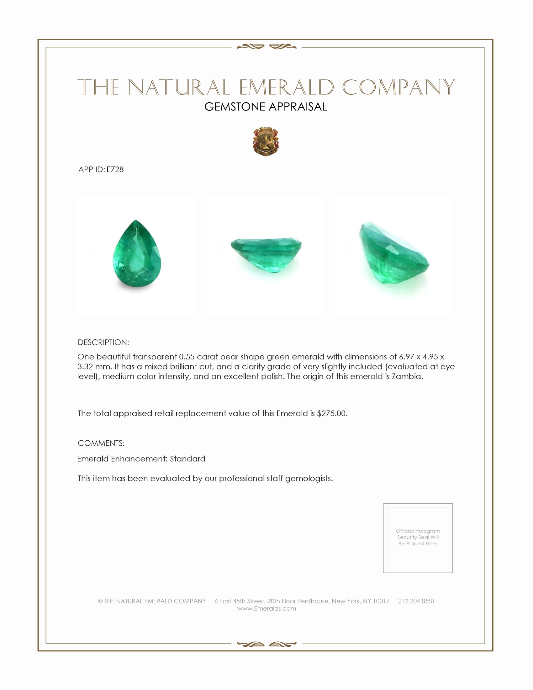 0.55 Ct. Emerald from Zambia