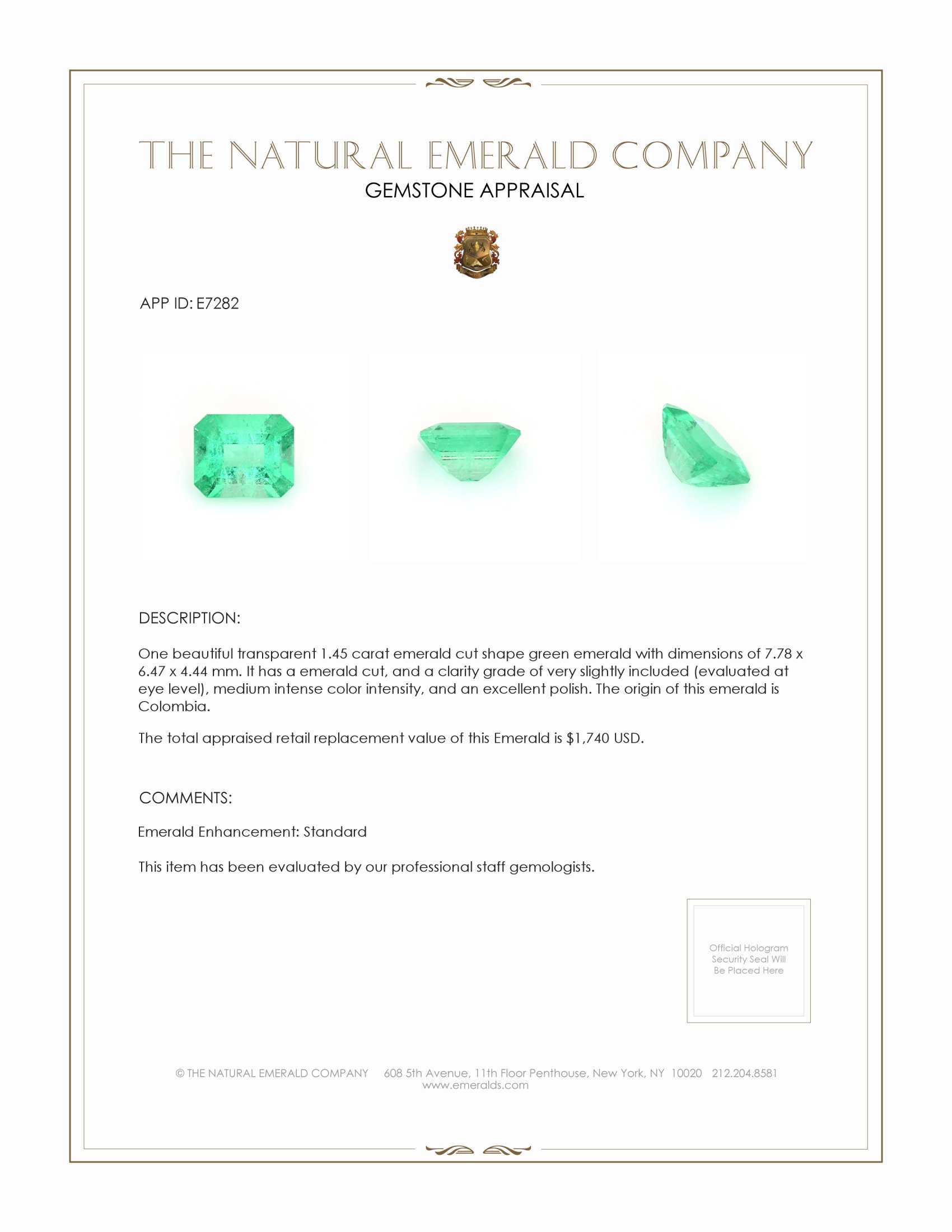 1.45 Ct. Emerald from Colombia