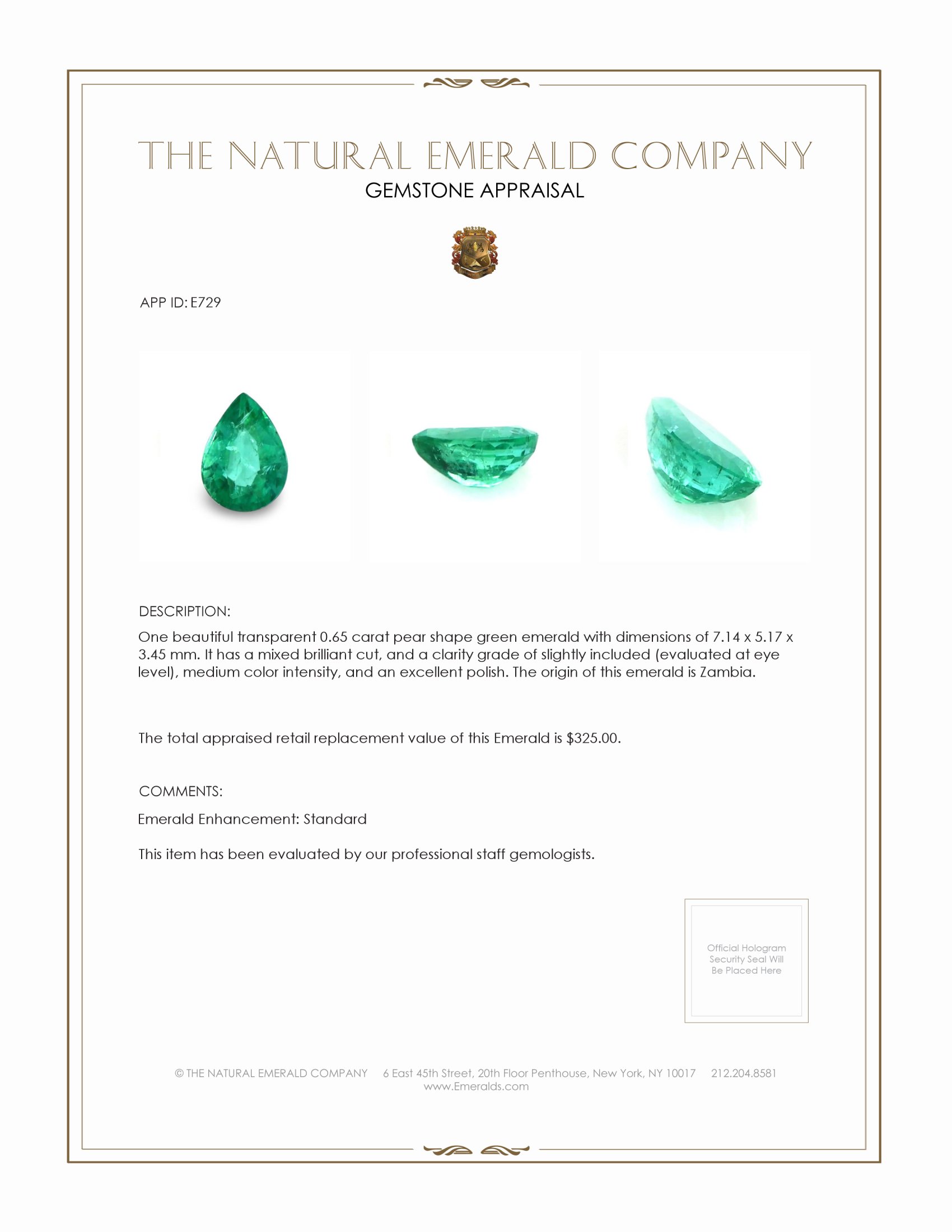 0.65 Ct. Emerald from Zambia