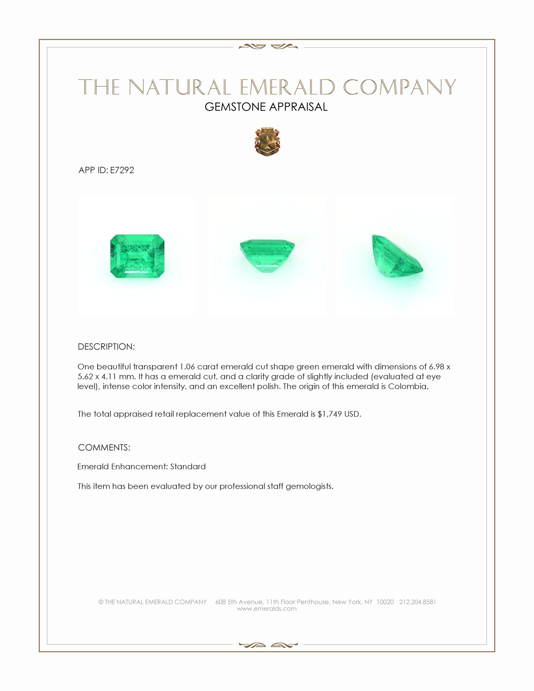 1.06 Ct. Emerald from Colombia