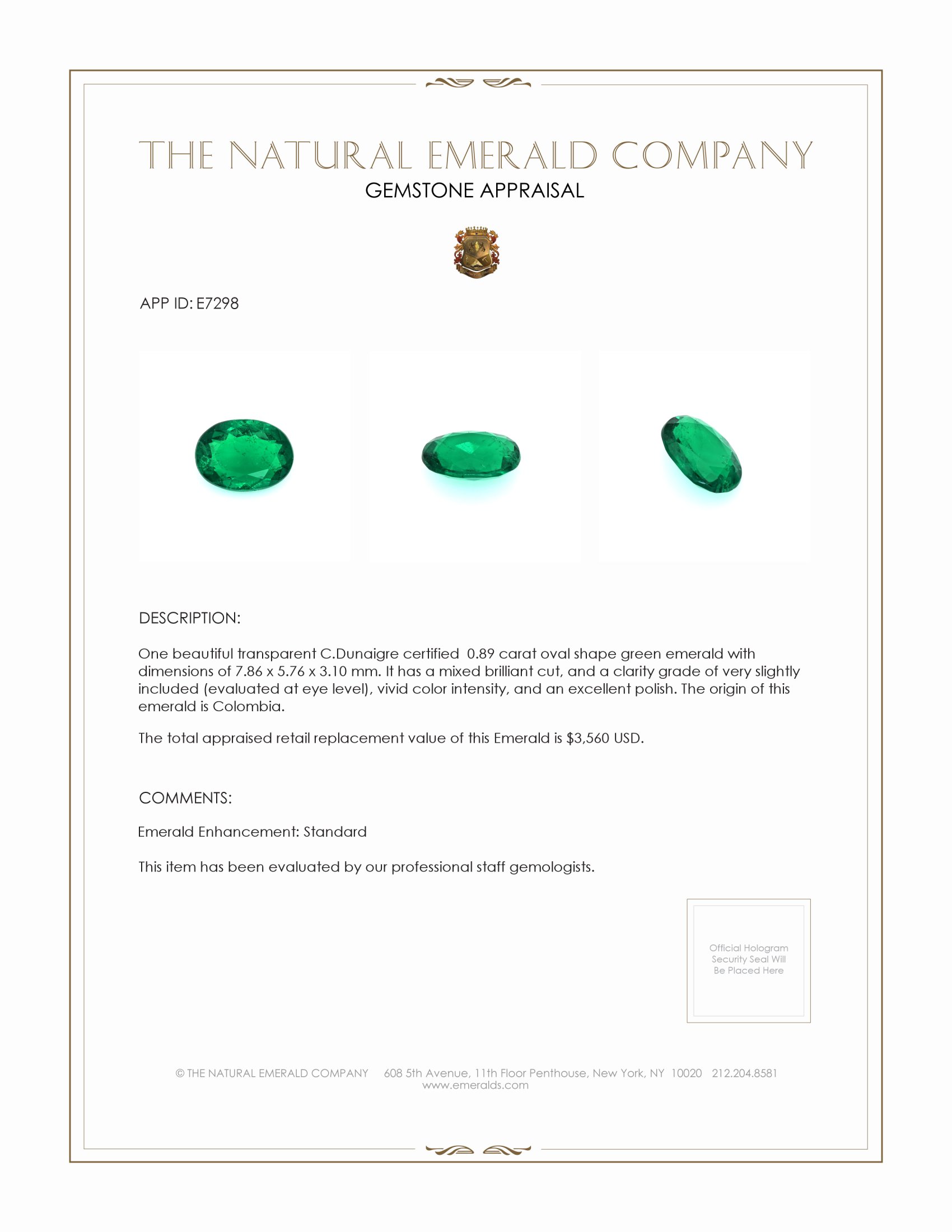 0.89 Ct. Emerald from Colombia