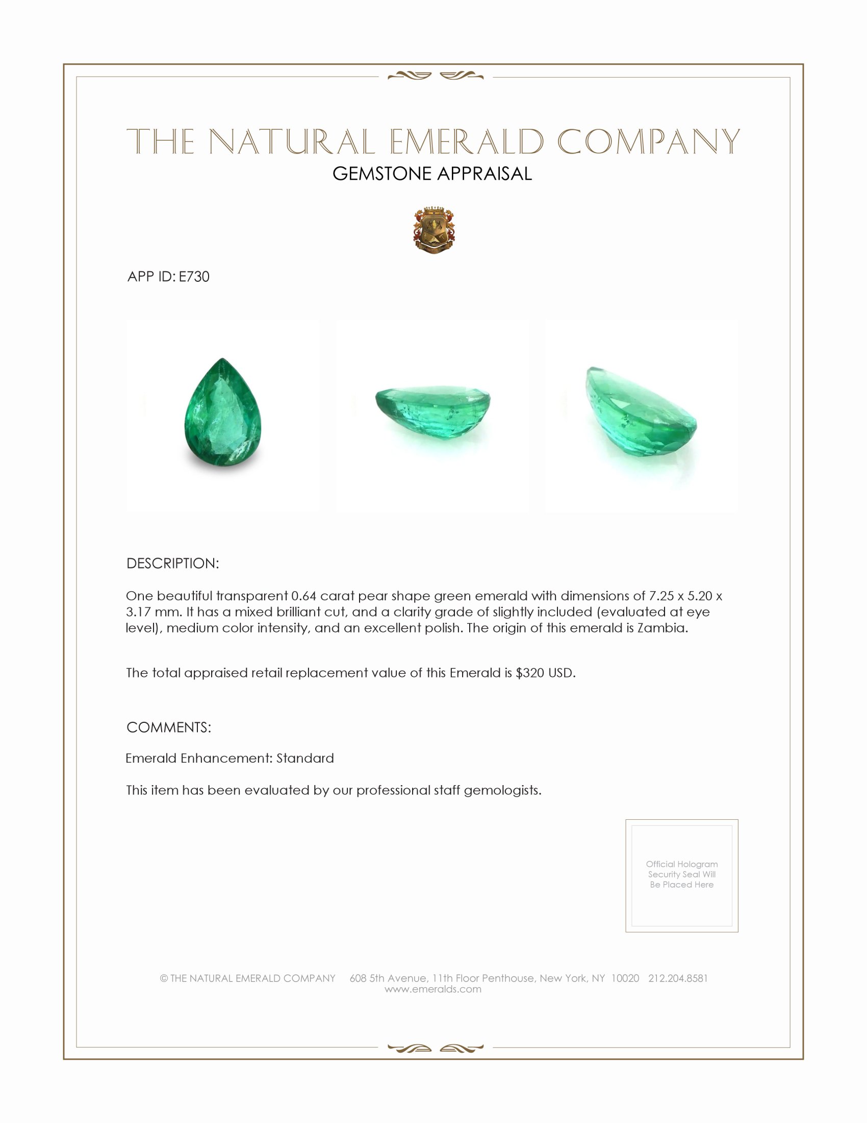 0.64 Ct. Emerald from Zambia
