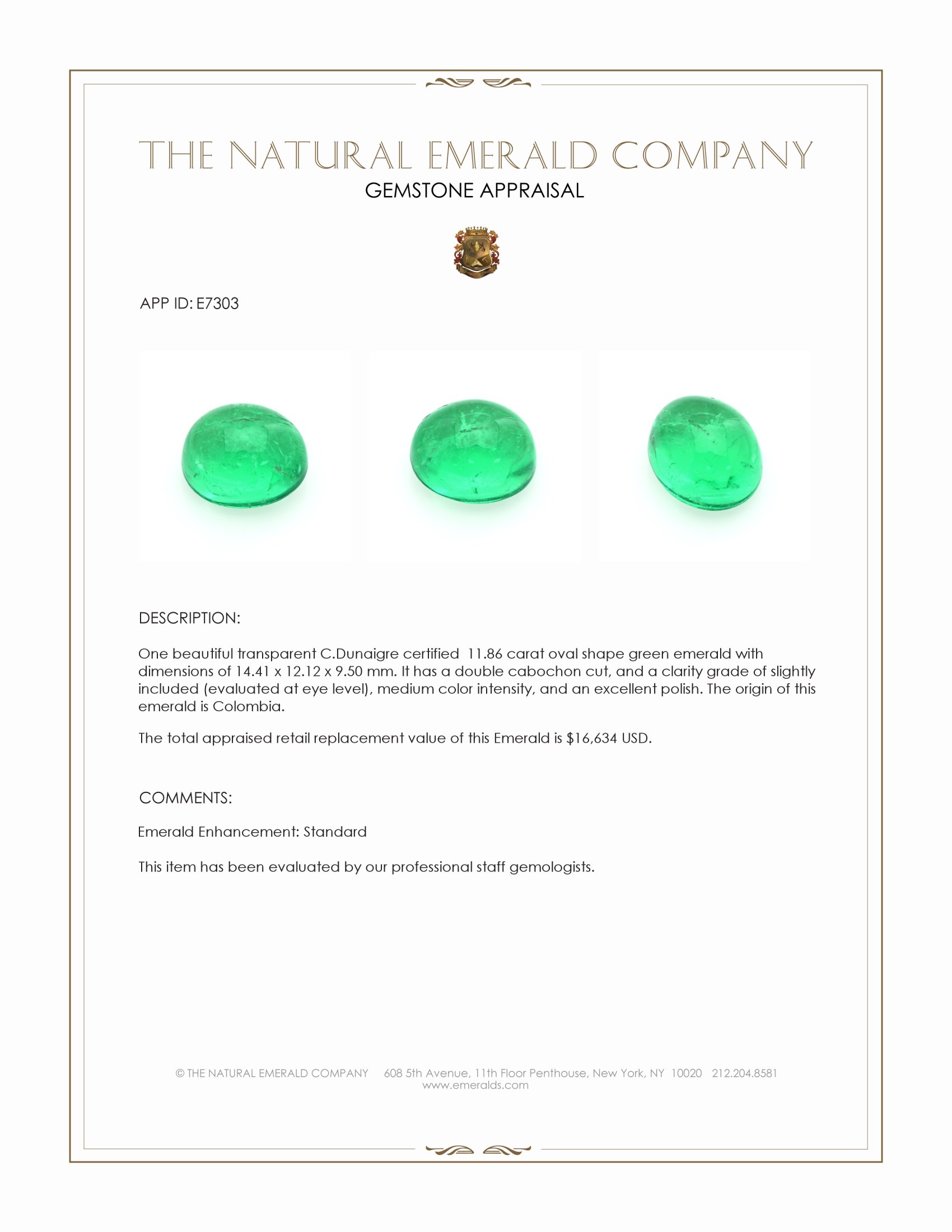 11.86 Ct. Cabochon Emerald from Colombia