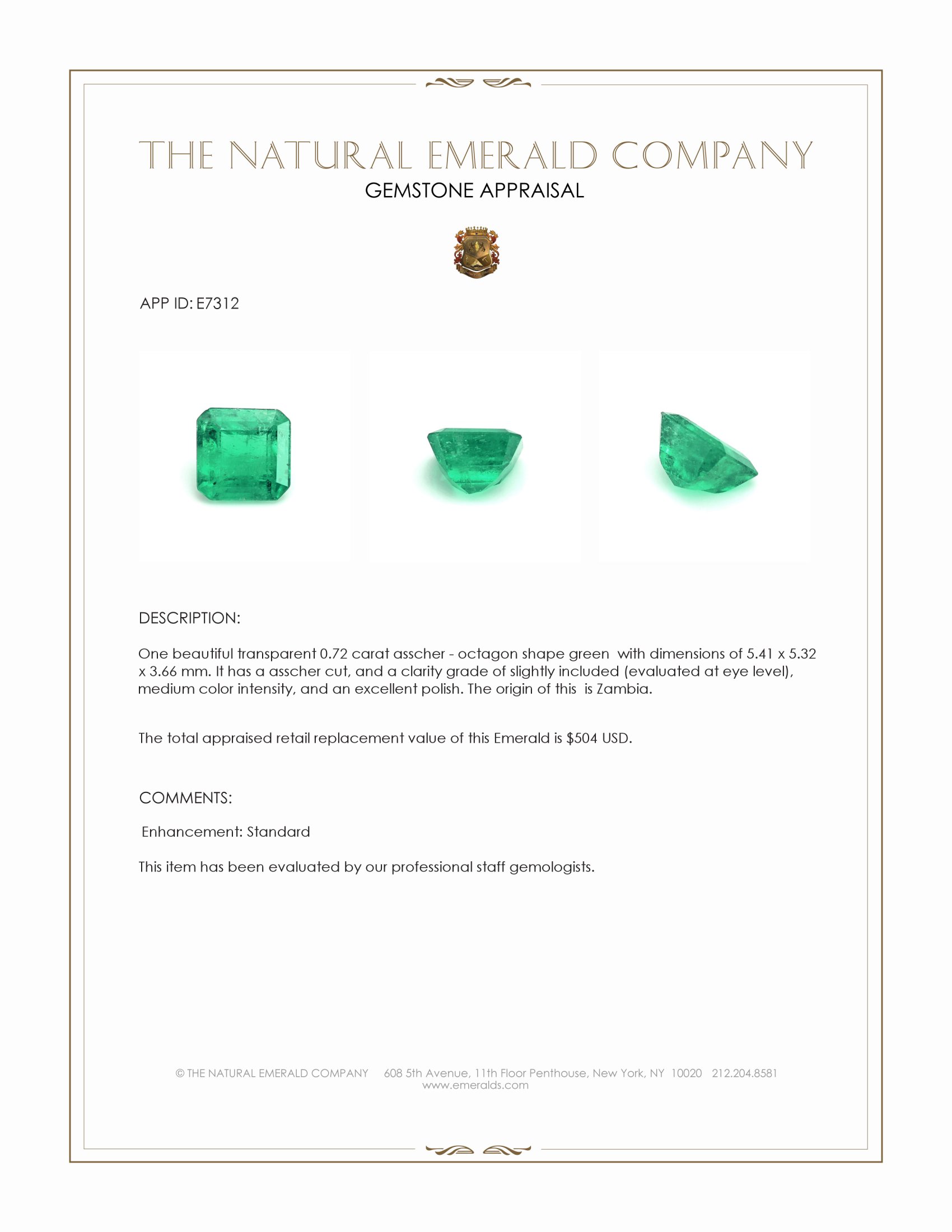 0.72 Ct. Emerald from Zambia