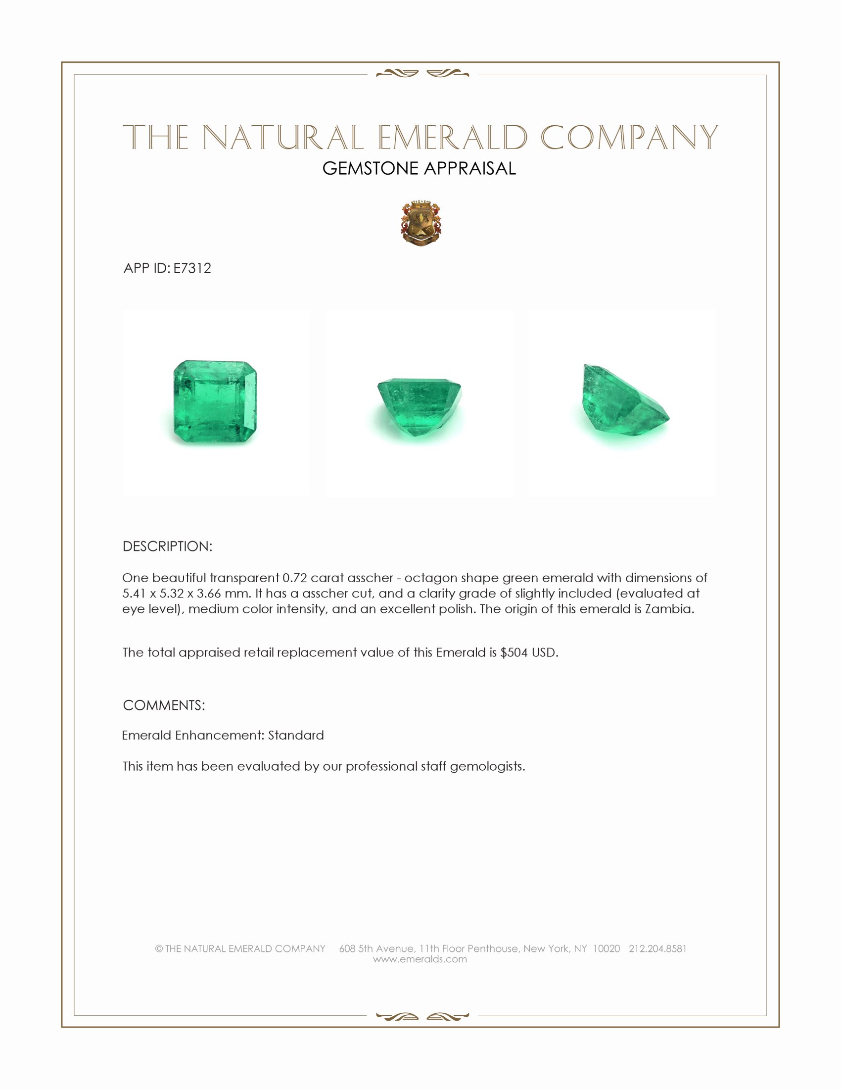 0.72 Ct. Emerald from Zambia