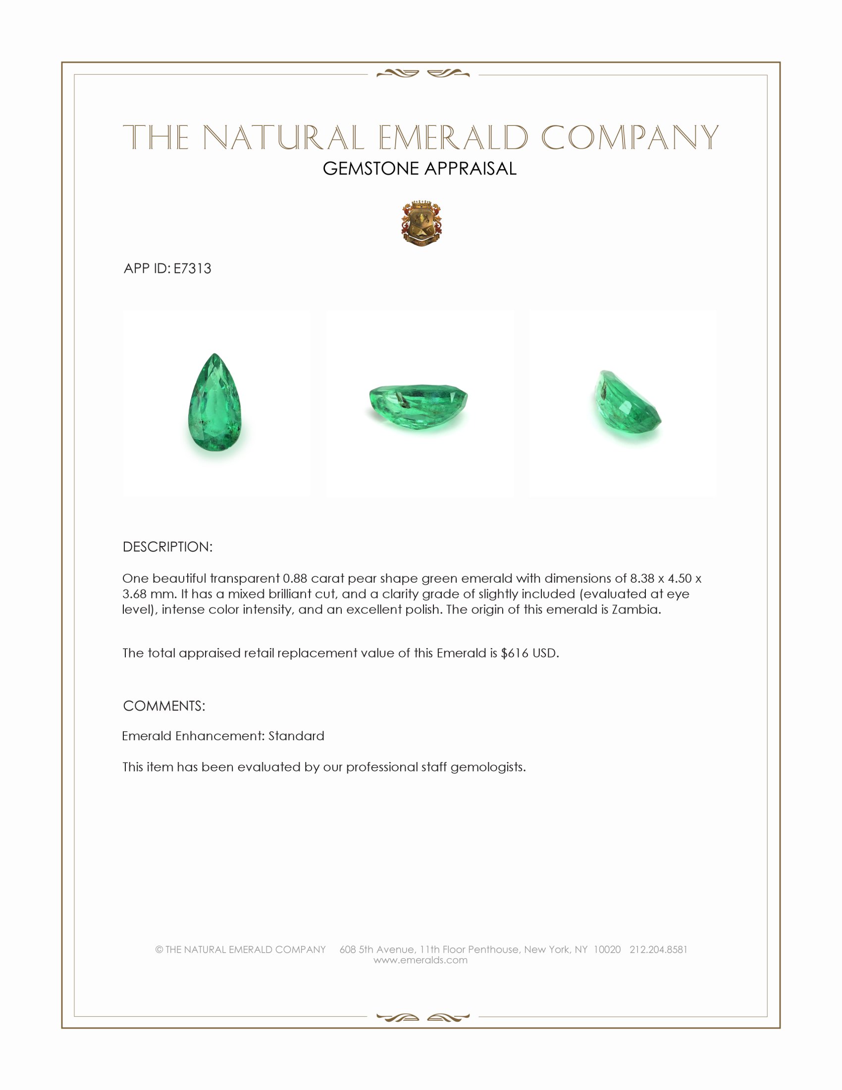 0.88 Ct. Emerald from Zambia