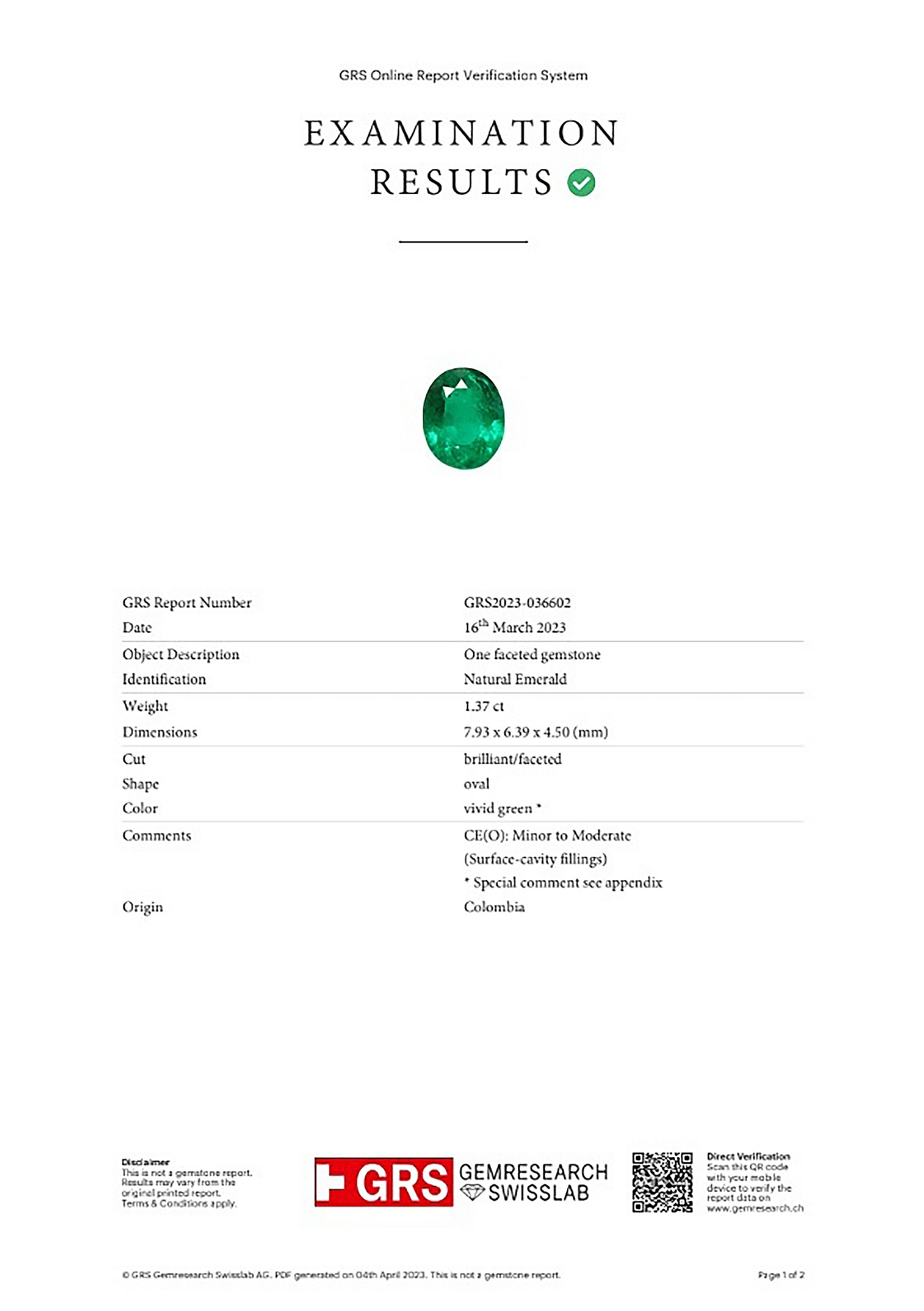 1.37 Ct. Emerald from Colombia