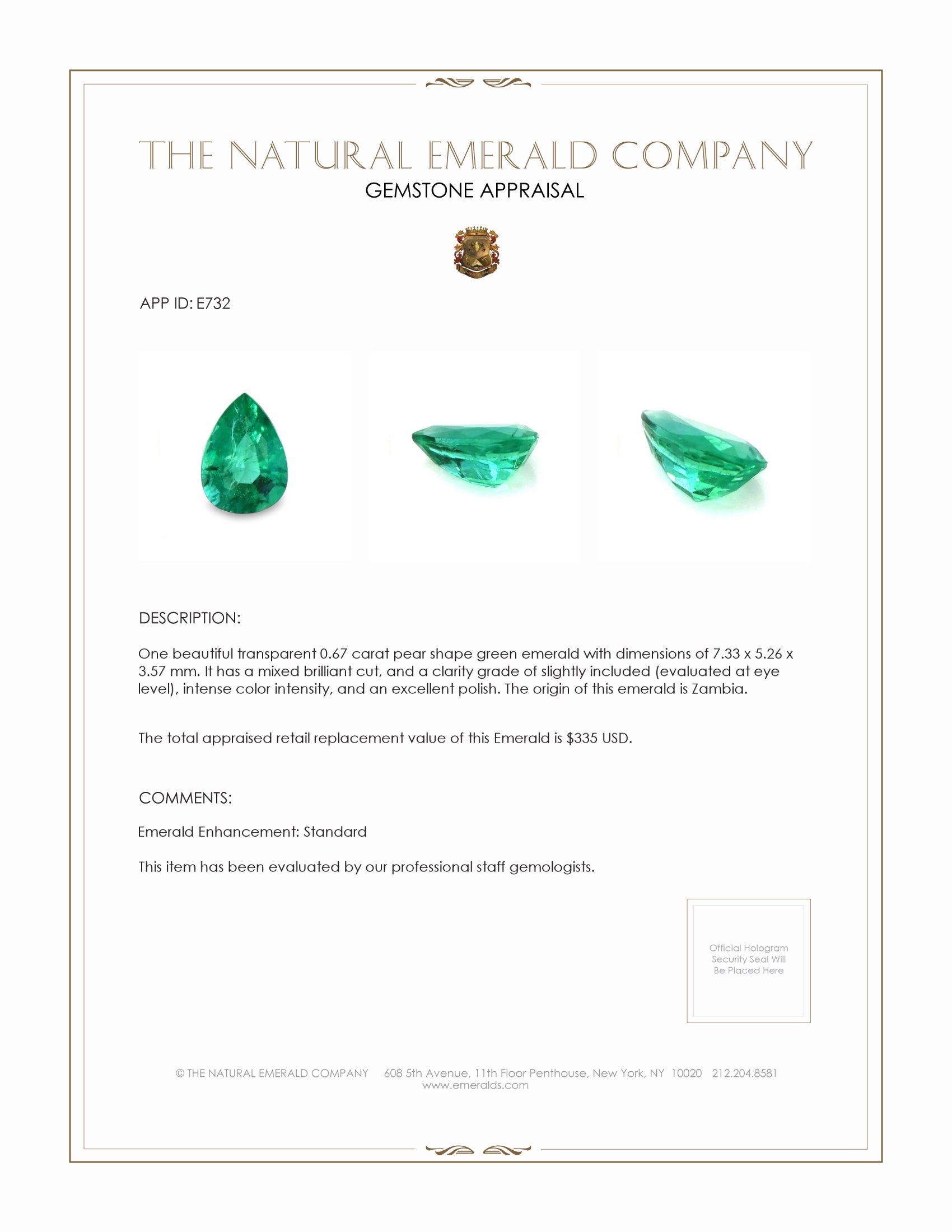 0.67 Ct. Emerald from Zambia