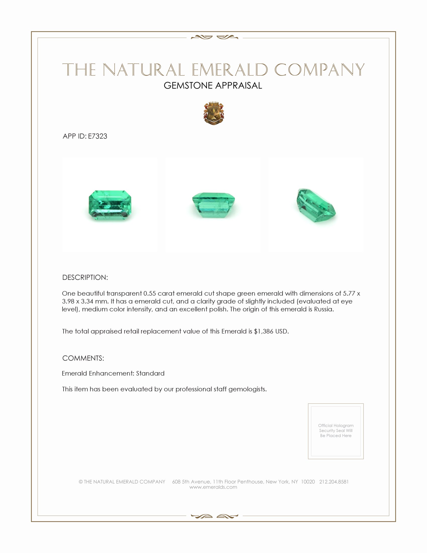 0.55 Ct. Emerald from Russia