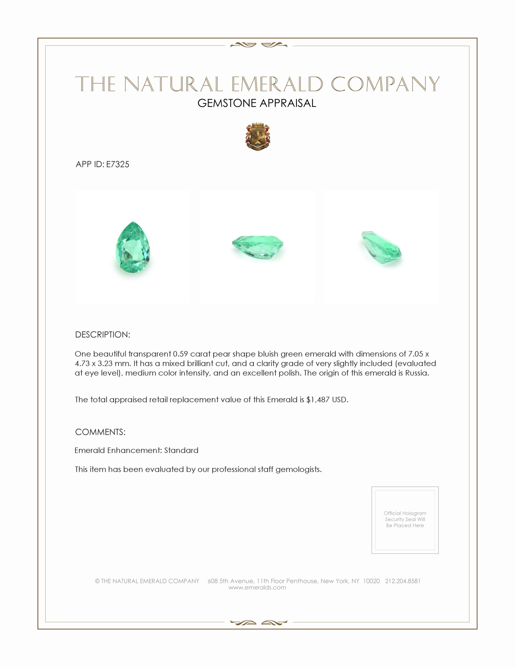 0.59 Ct. Emerald from Russia