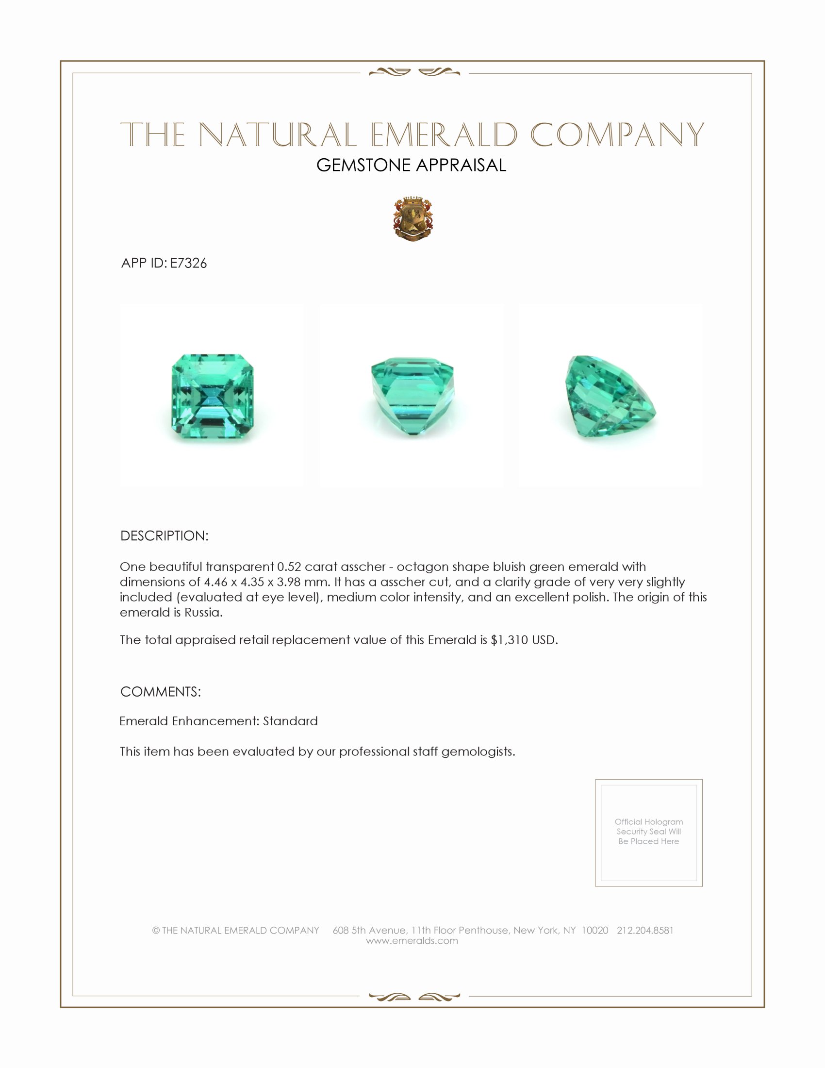 0.52 Ct. Emerald from Russia