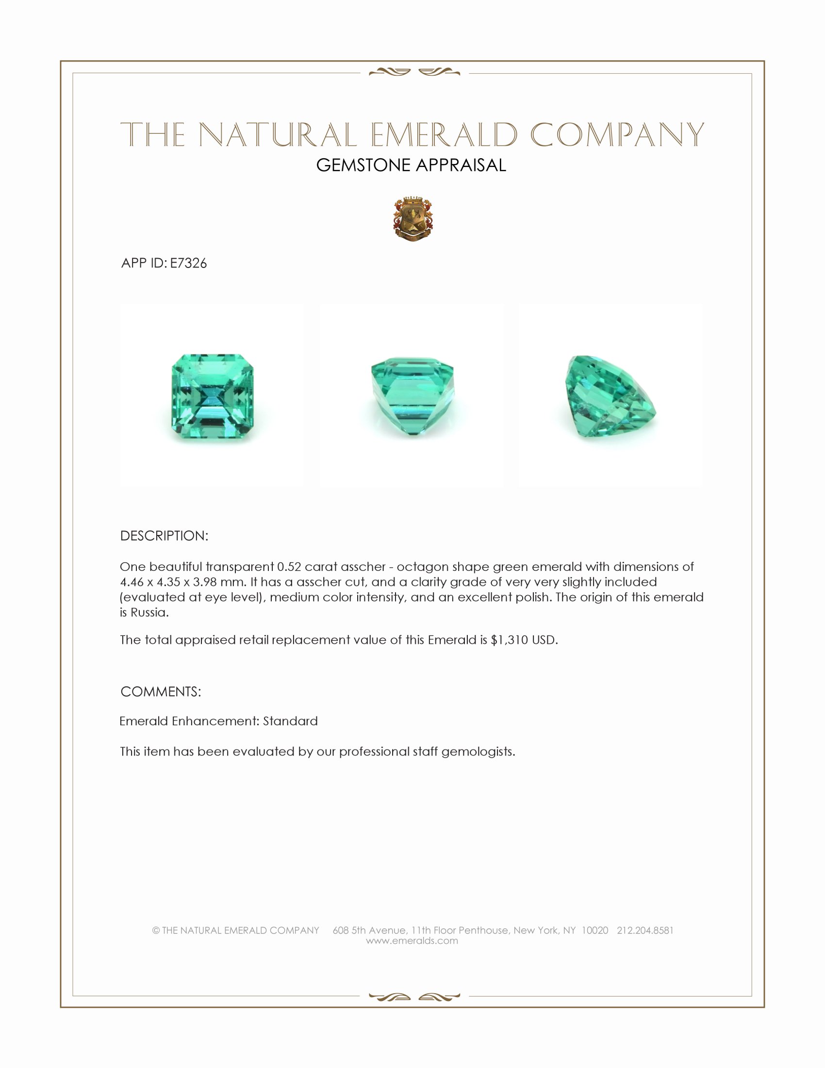 0.52 Ct. Emerald from Russia