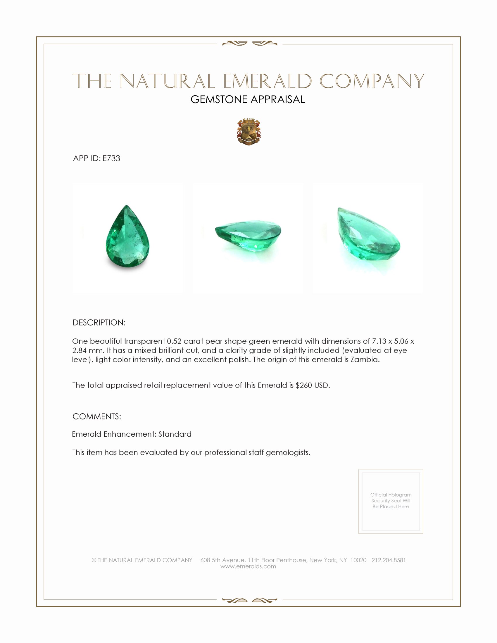 0.52 Ct. Emerald from Zambia