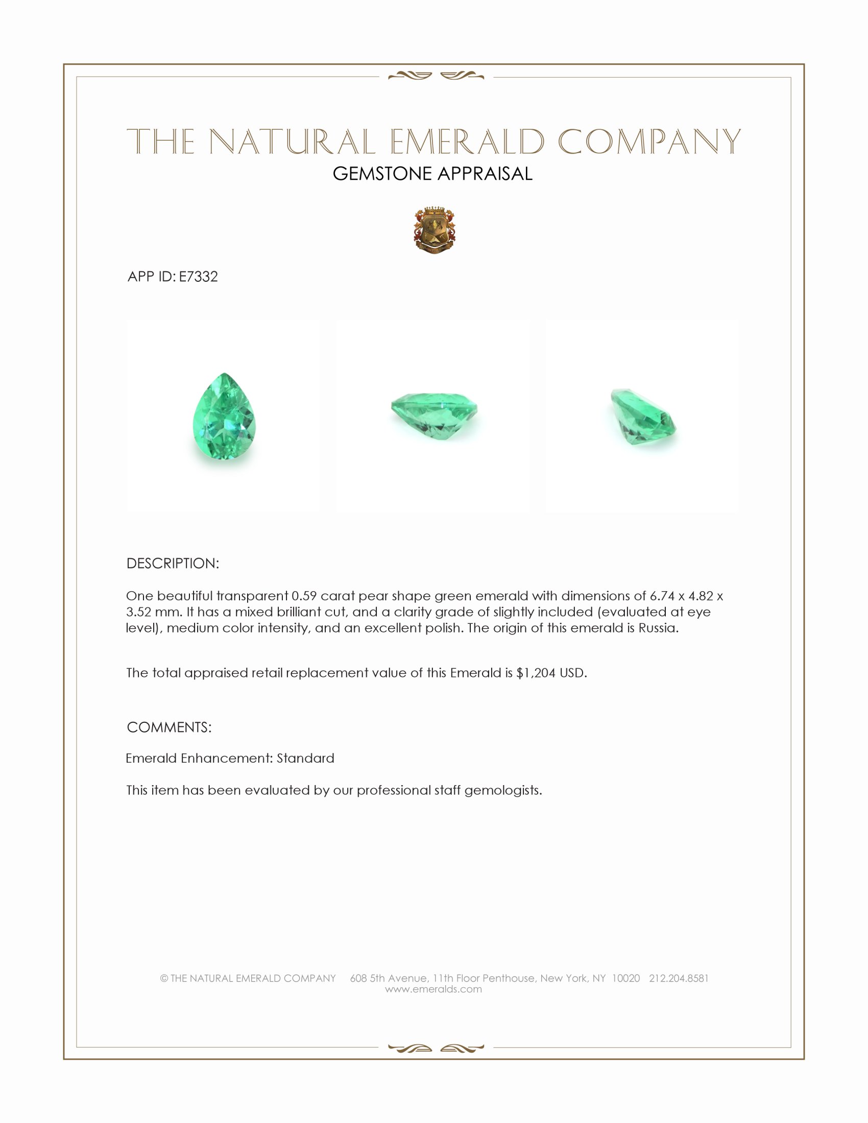 0.59 Ct. Emerald from Russia