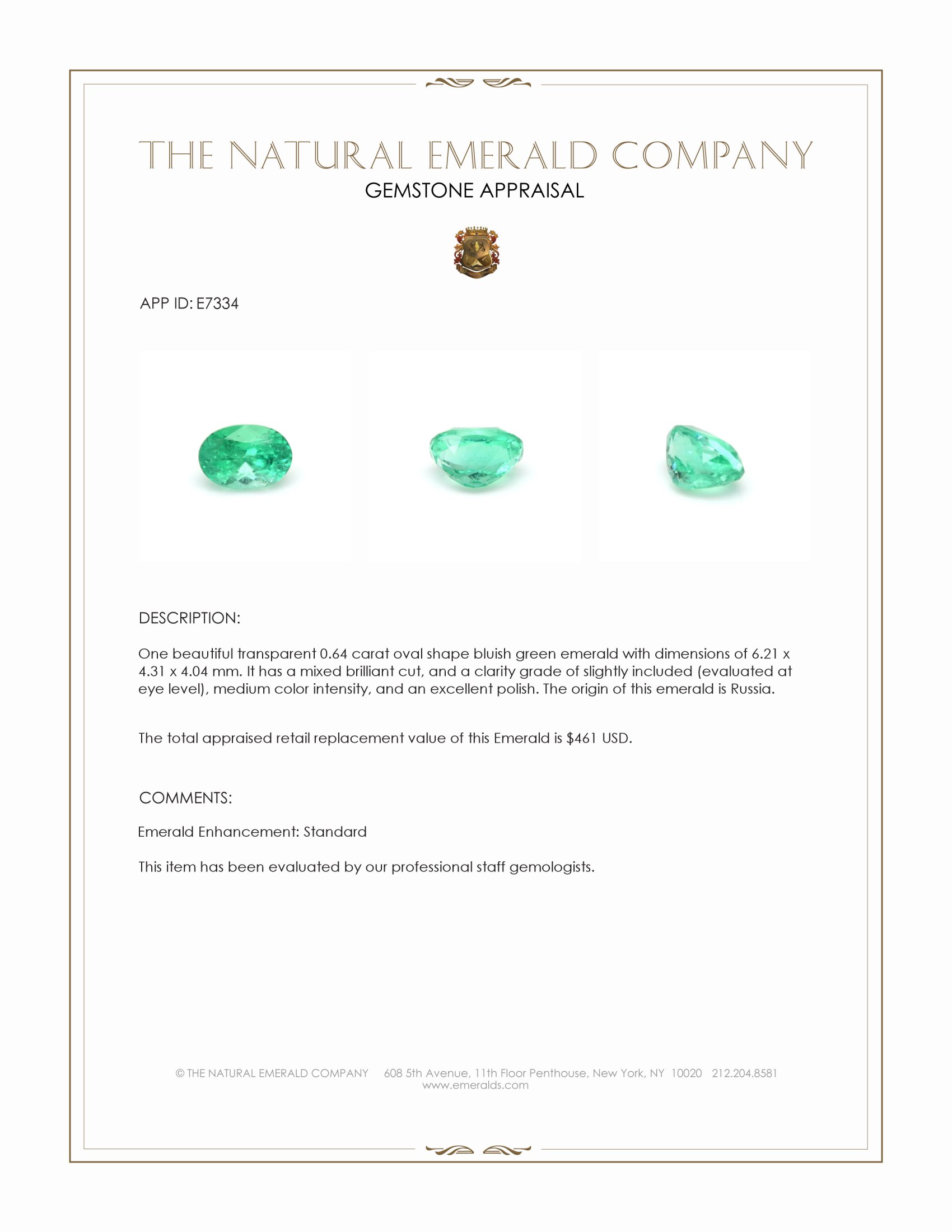 0.64 Ct. Emerald from Russia