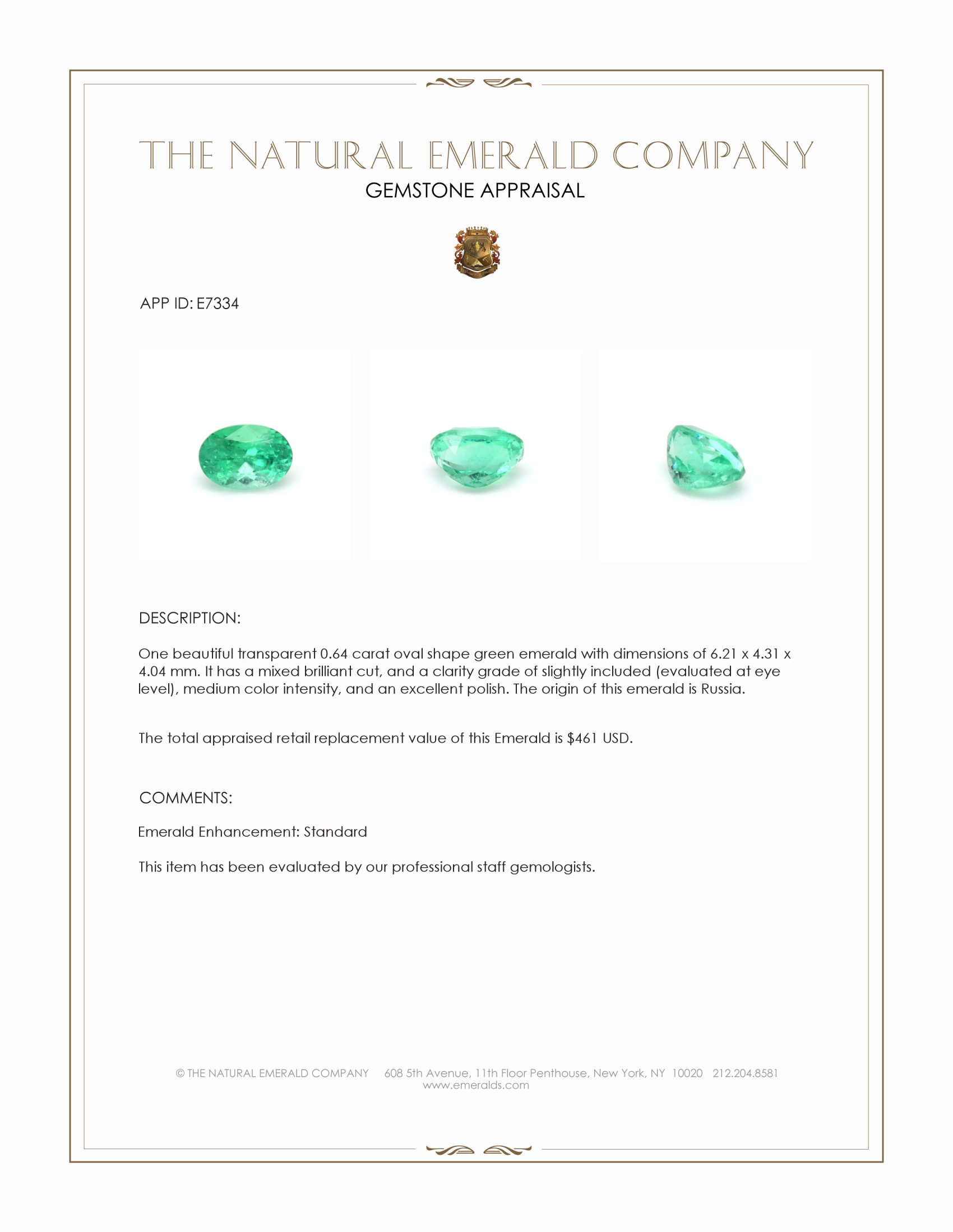 0.64 Ct. Emerald from Russia