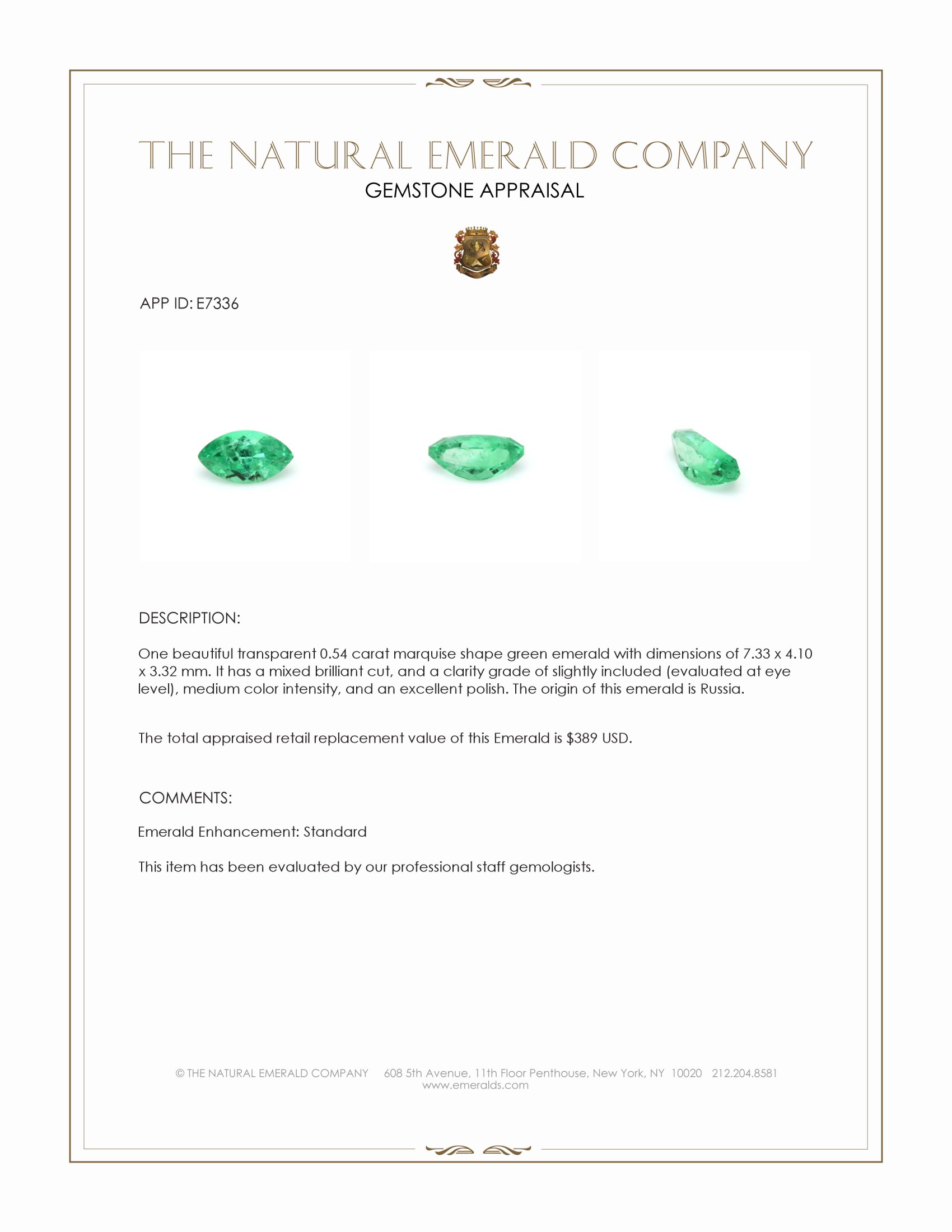 0.54 Ct. Emerald from Russia