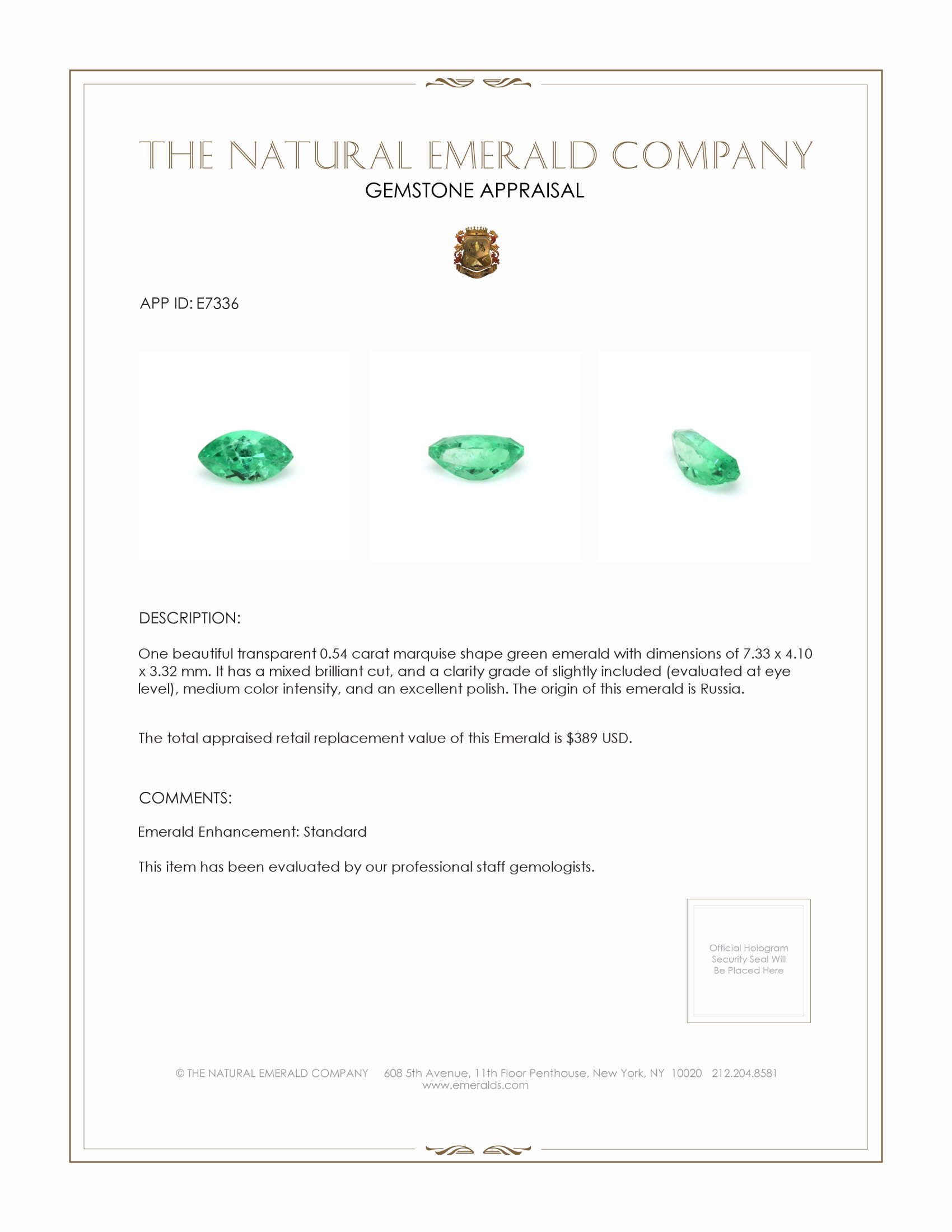 0.54 Ct. Emerald from Russia
