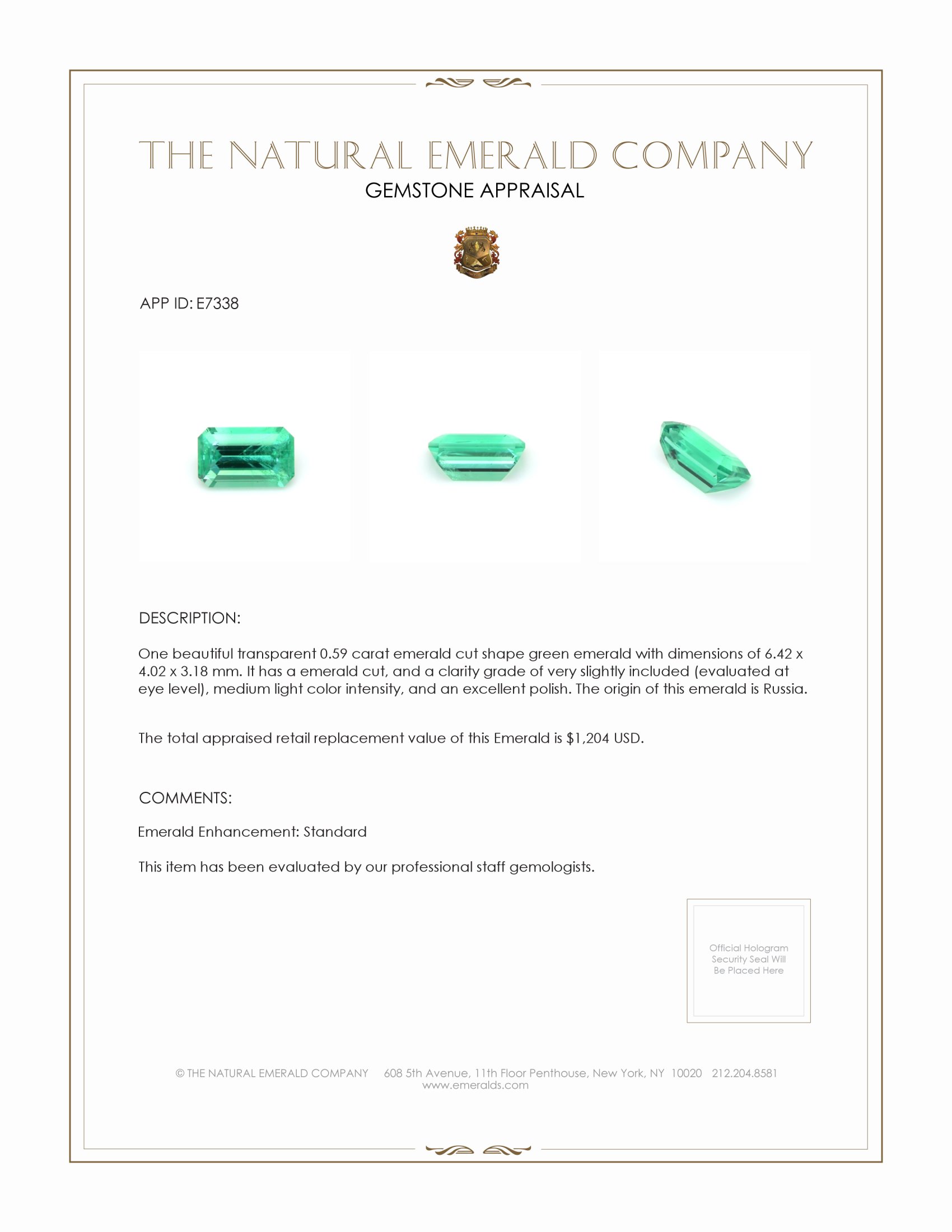 0.59 Ct. Emerald from Russia