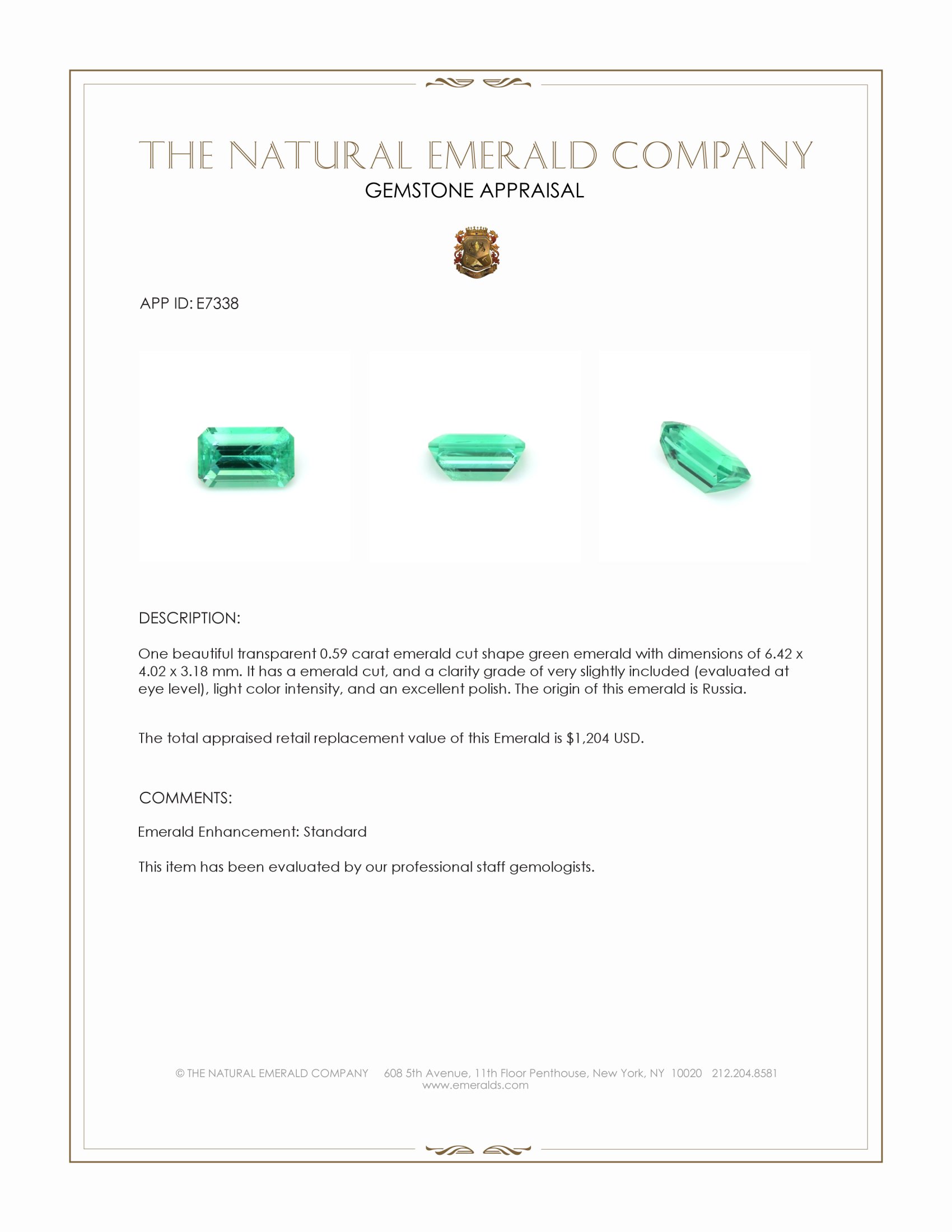 0.59 Ct. Emerald from Russia