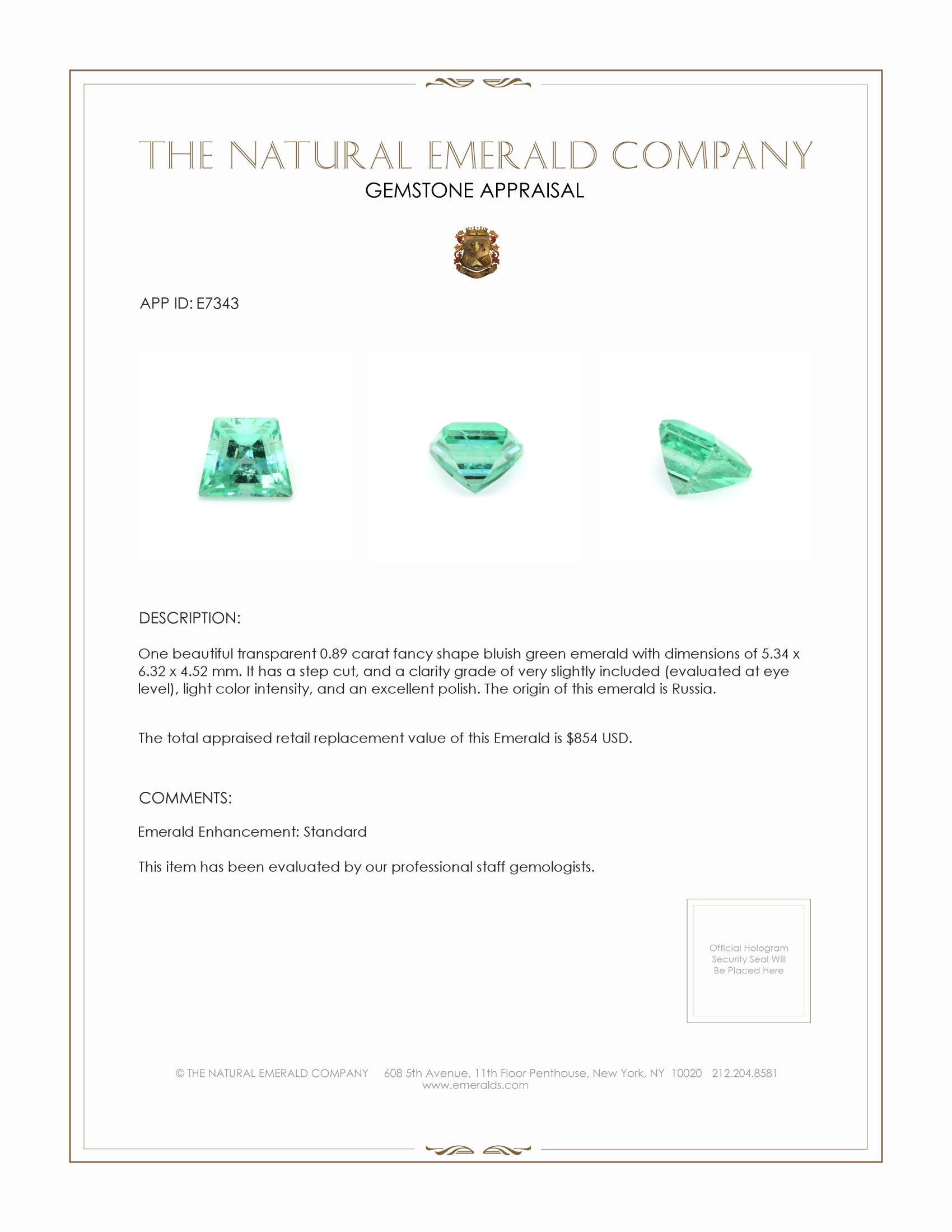 0.89 Ct. Emerald from Russia