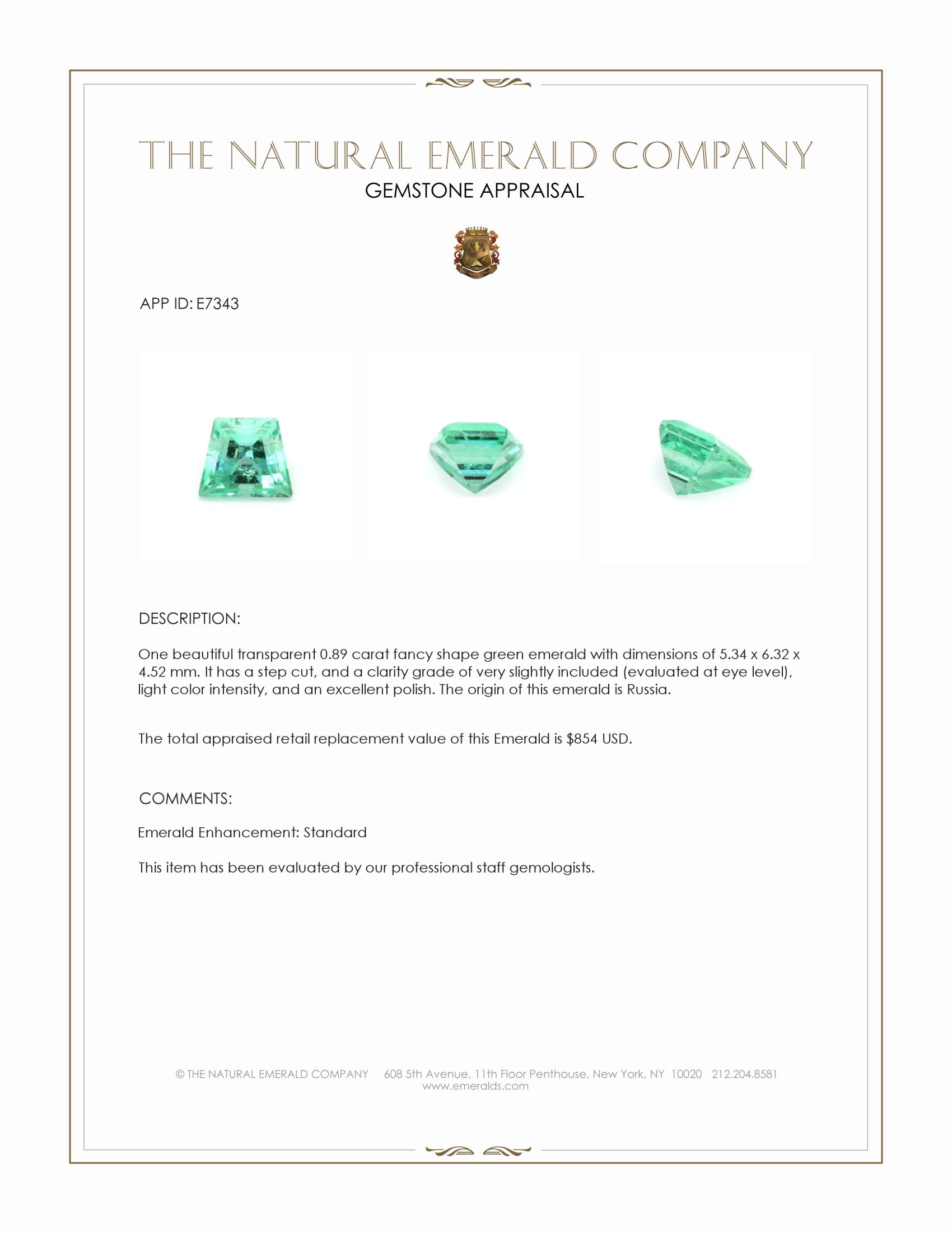 0.89 Ct. Emerald from Russia