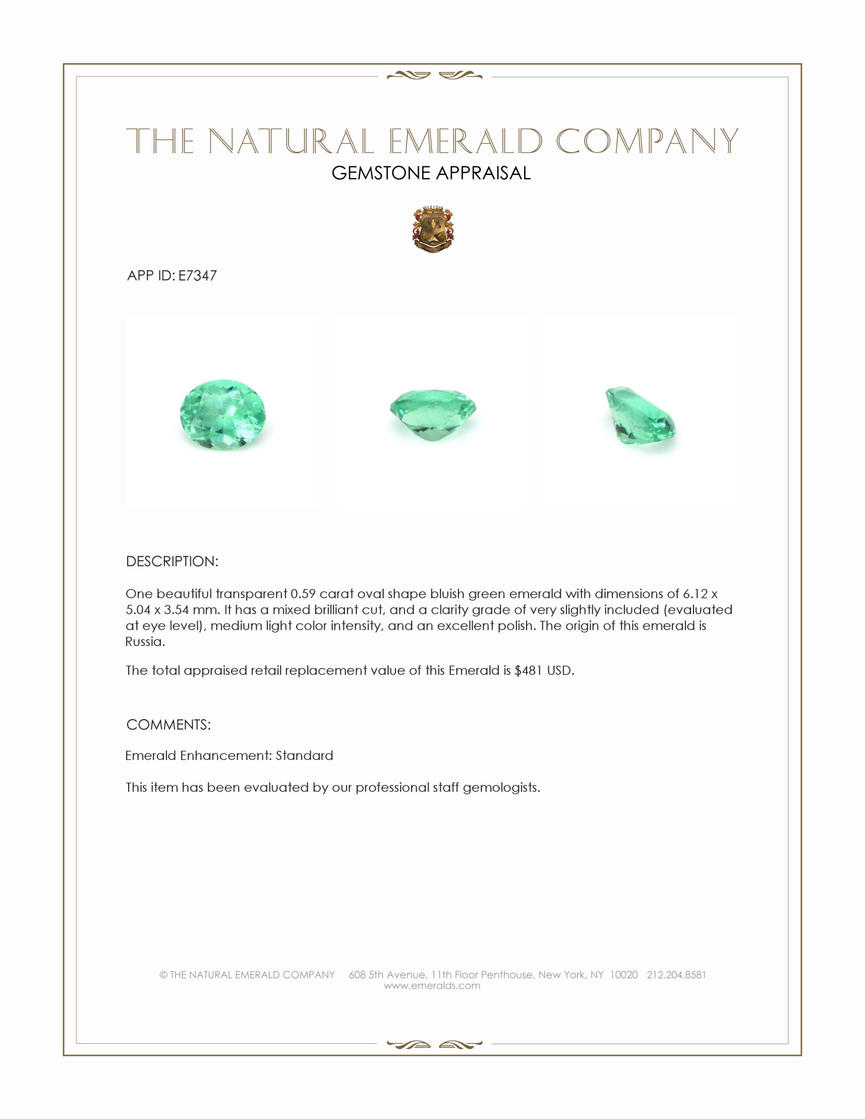 0.59 Ct. Emerald from Russia