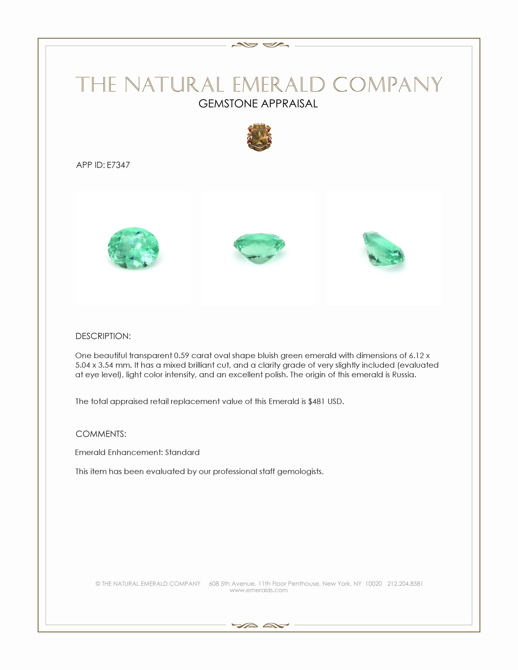 0.59 Ct. Emerald from Russia