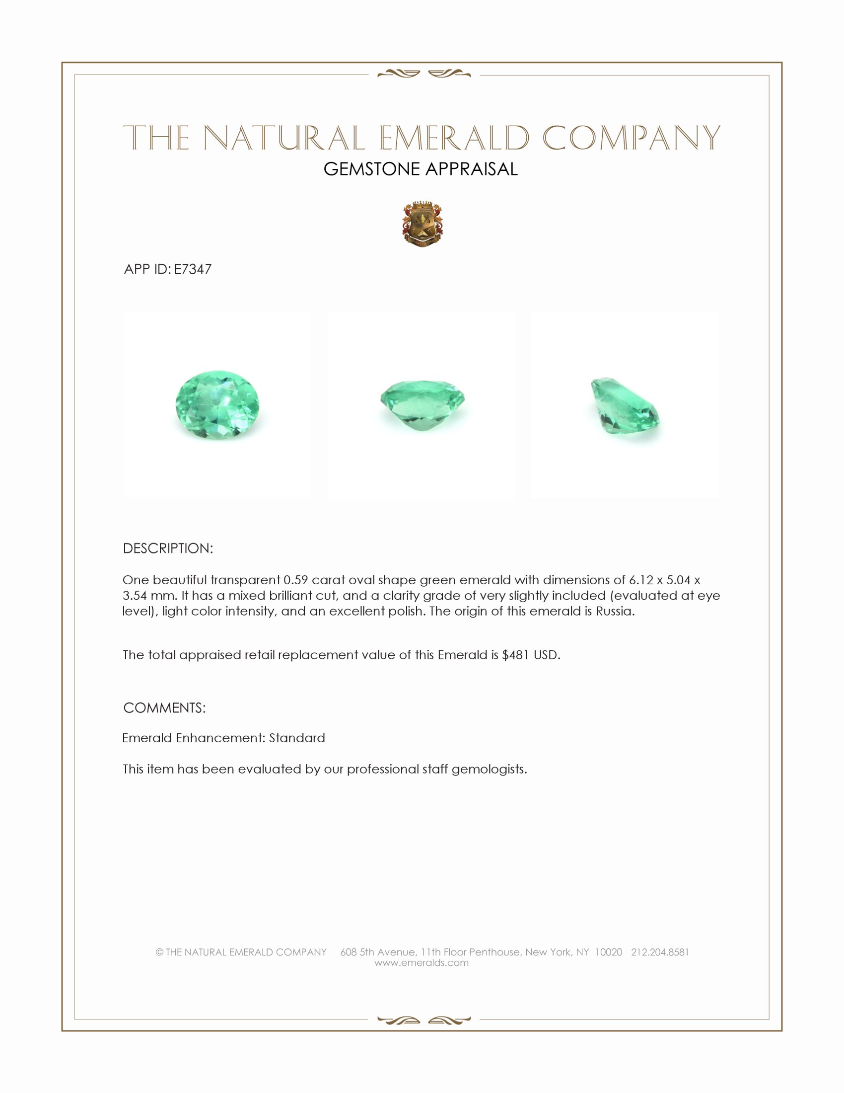 0.59 Ct. Emerald from Russia