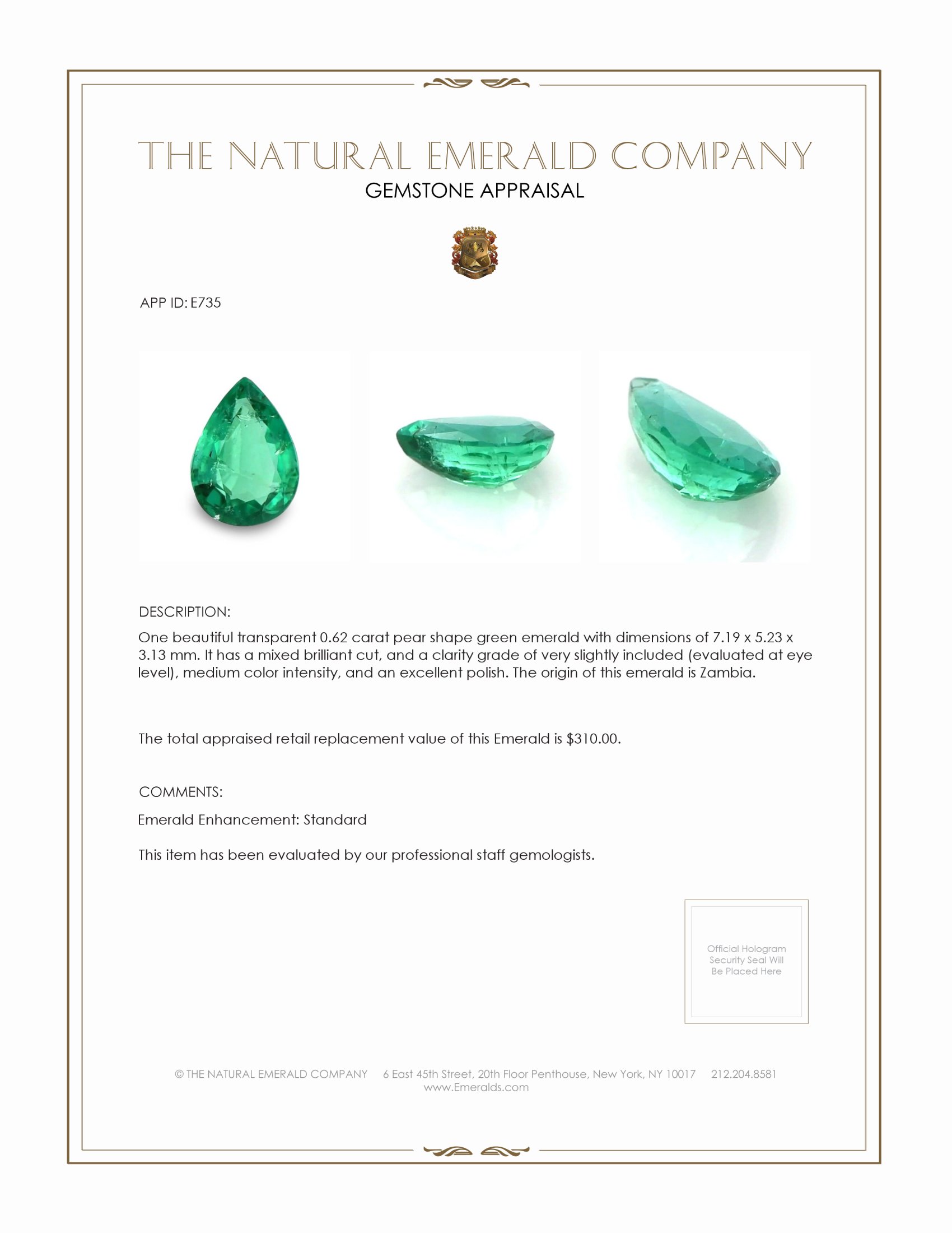 0.62 Ct. Emerald from Zambia