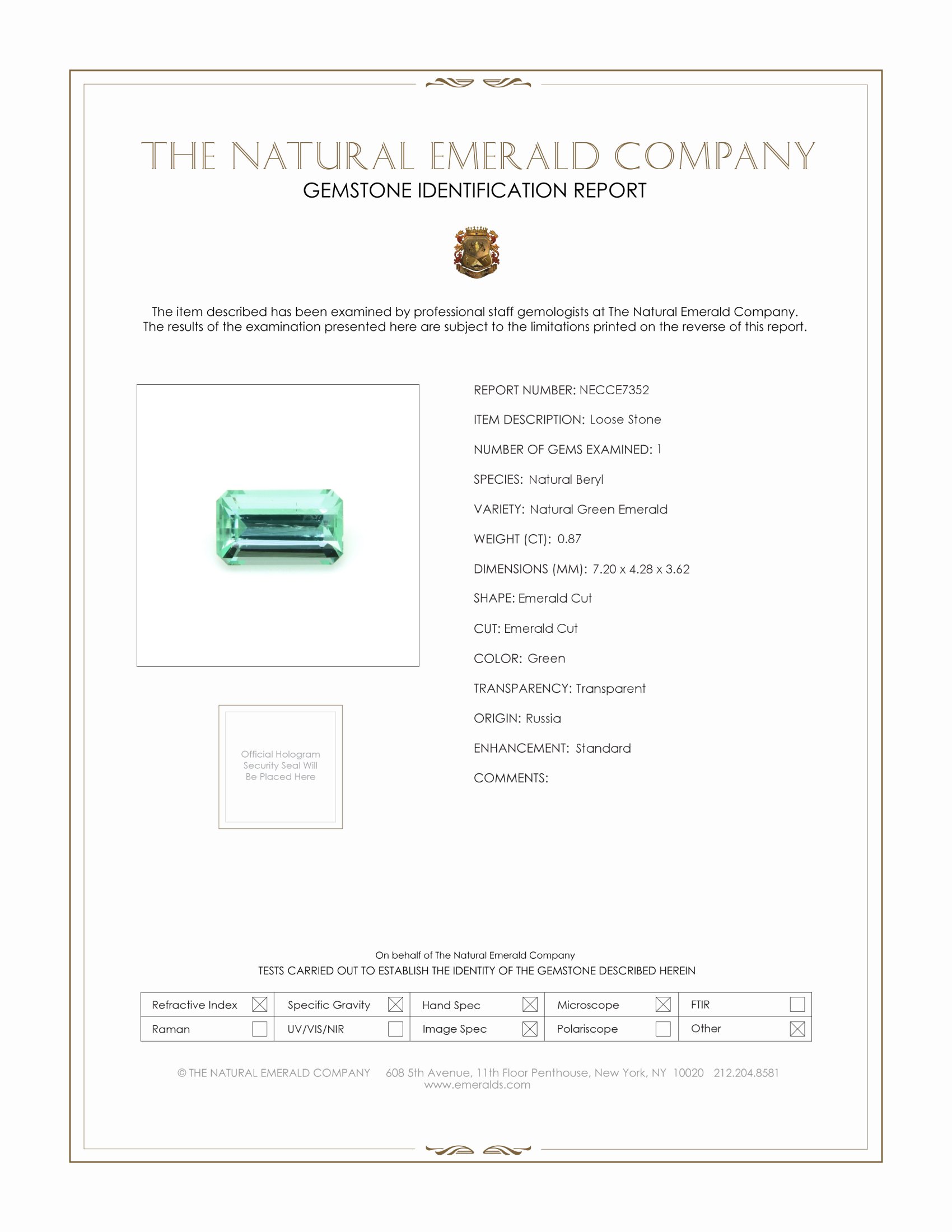 0.87 Ct. Emerald from Russia