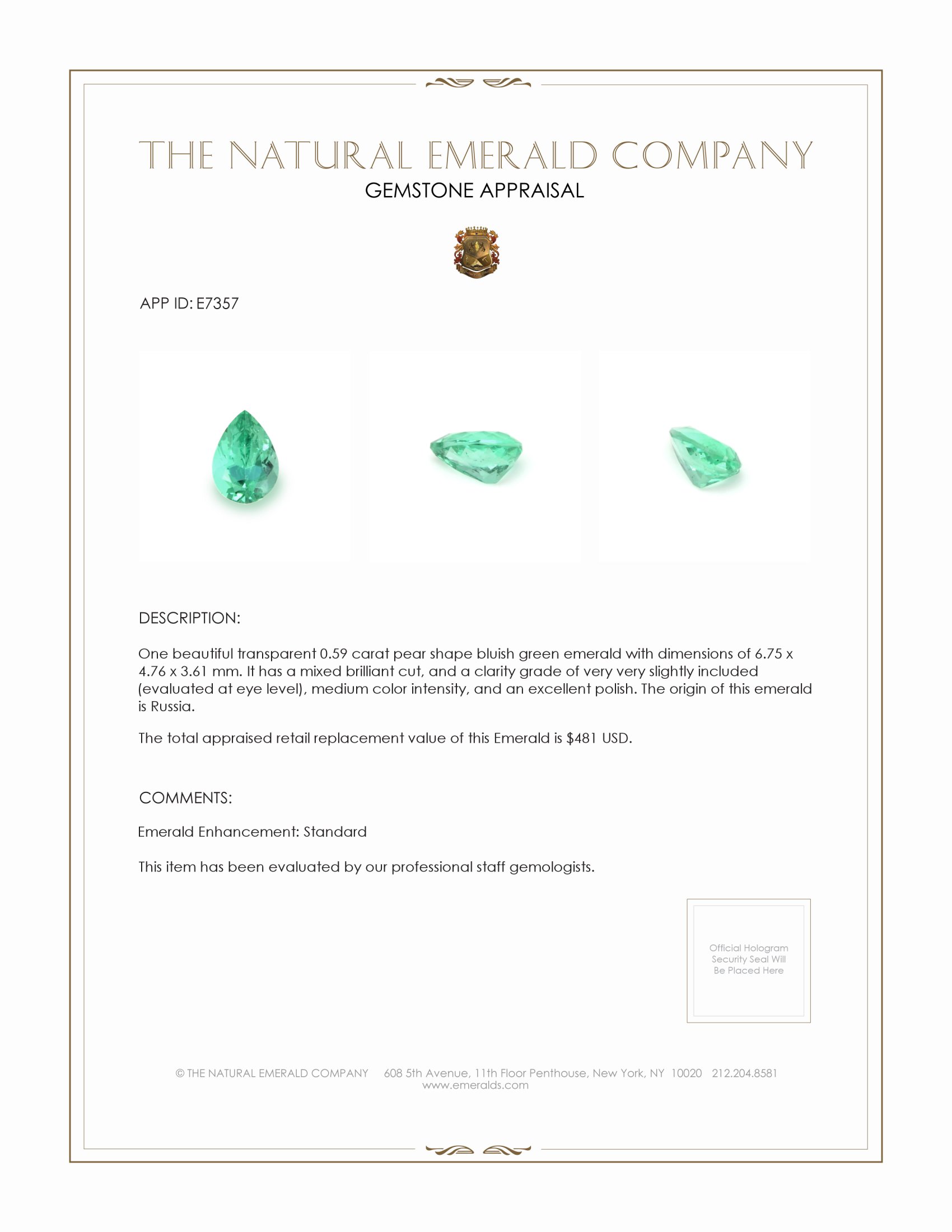 0.59 Ct. Emerald from Russia