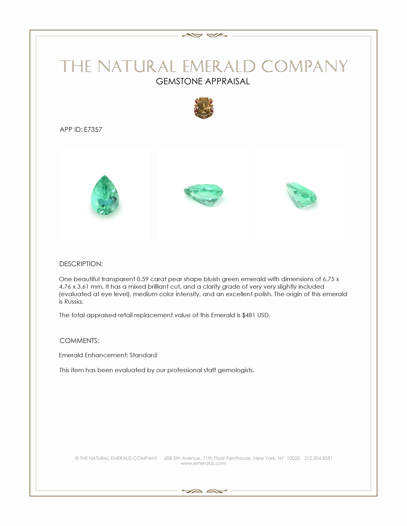 0.59 Ct. Emerald from Russia