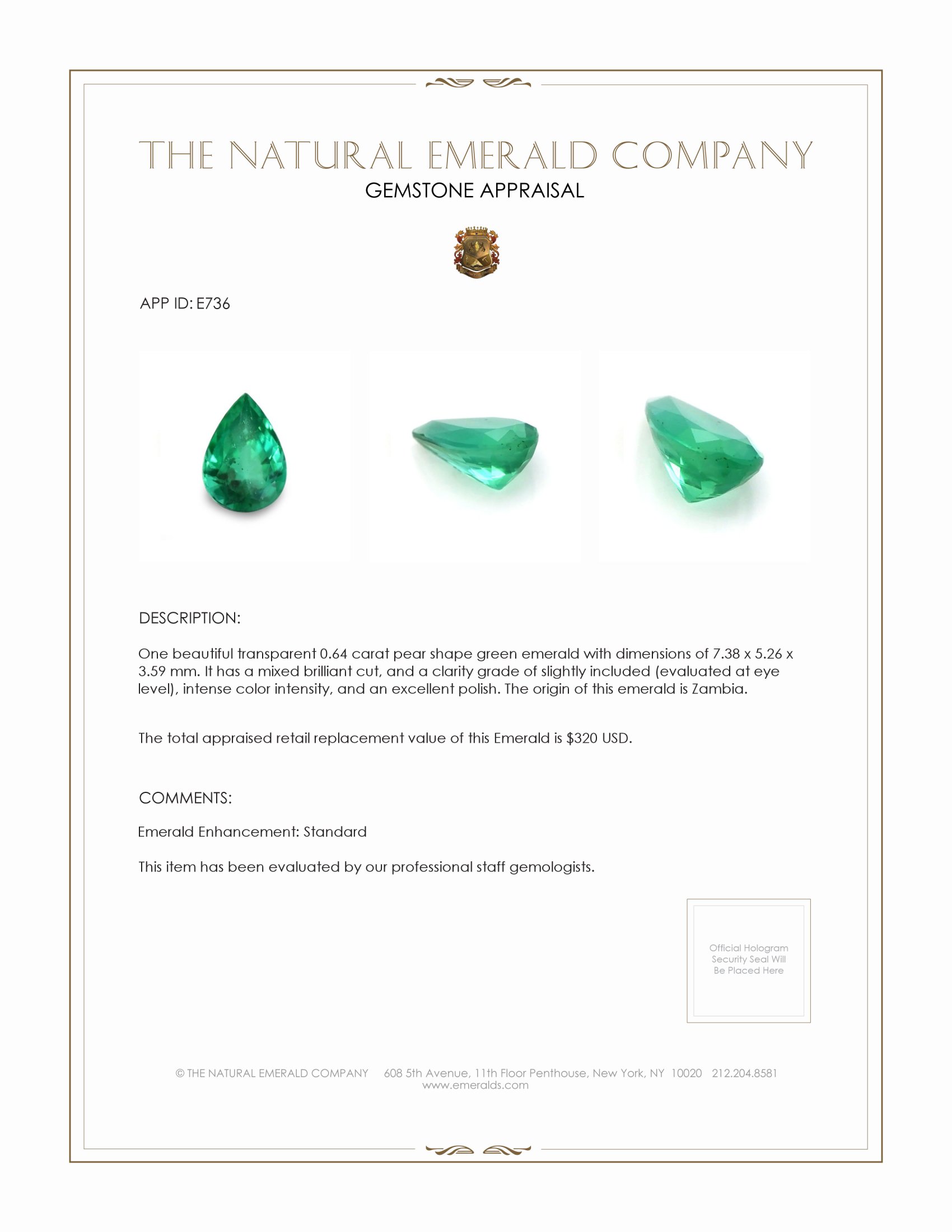 0.64 Ct. Emerald from Zambia