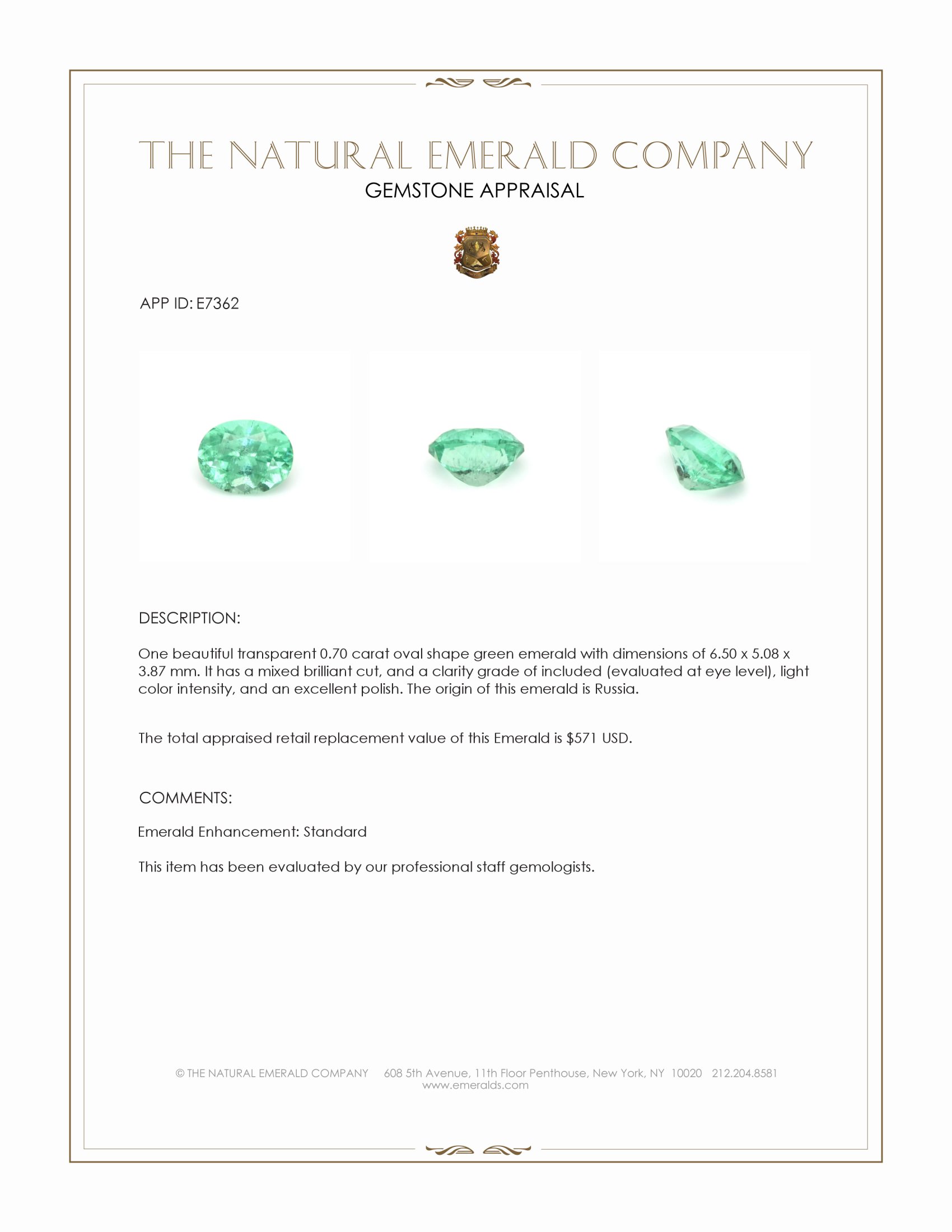 0.70 Ct. Emerald from Russia