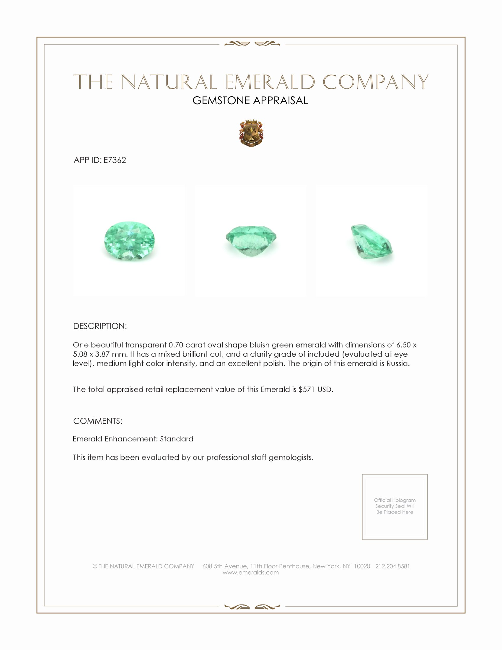 0.70 Ct. Emerald from Russia