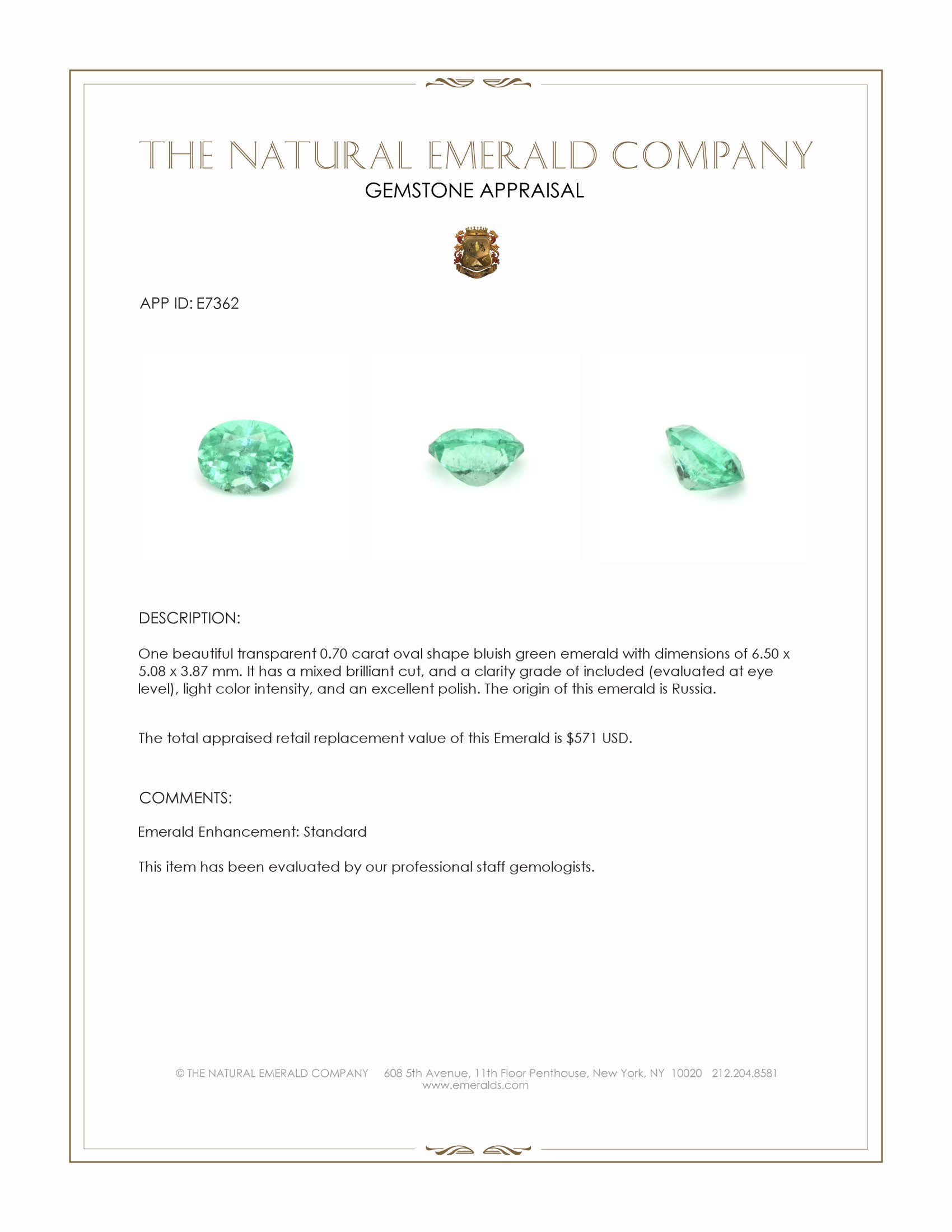 0.70 Ct. Emerald from Russia