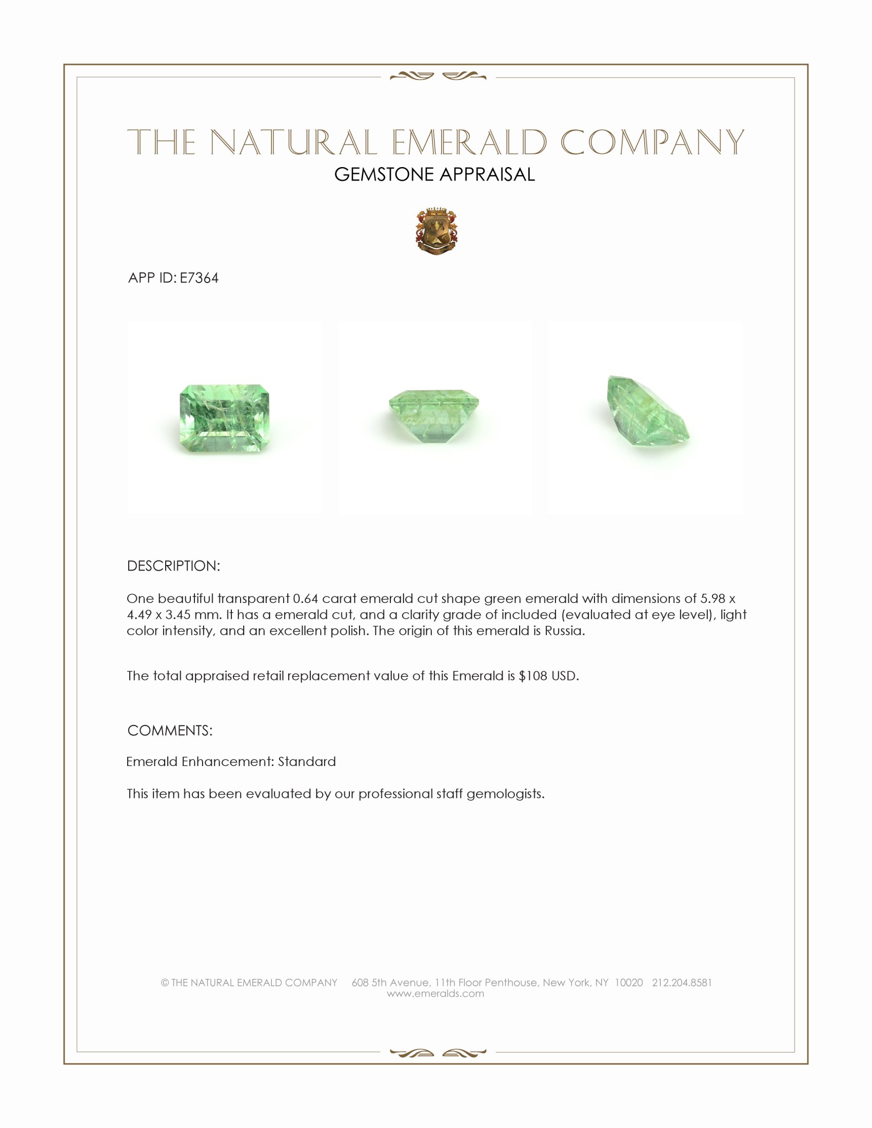 0.64 Ct. Emerald from Russia