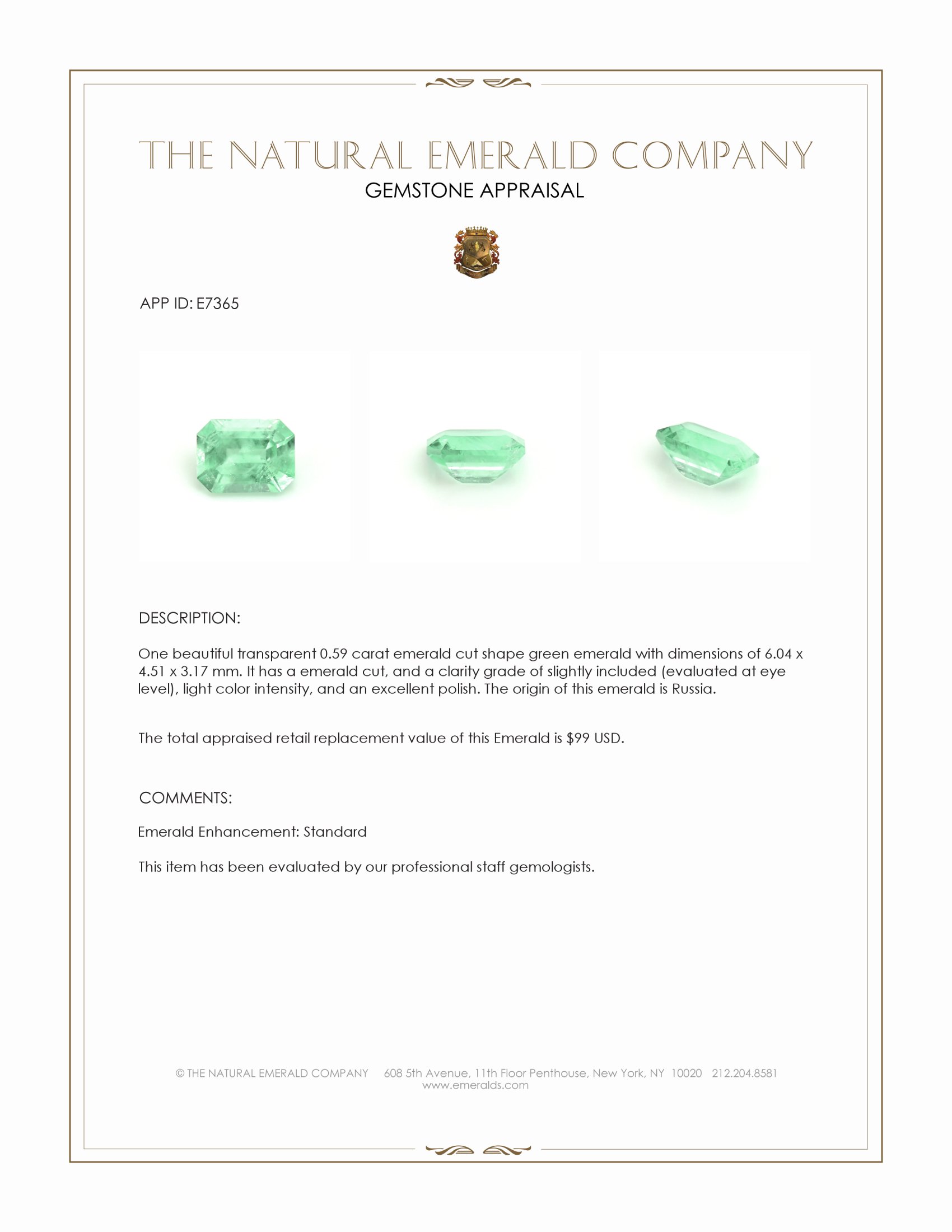 0.59 Ct. Emerald from Russia