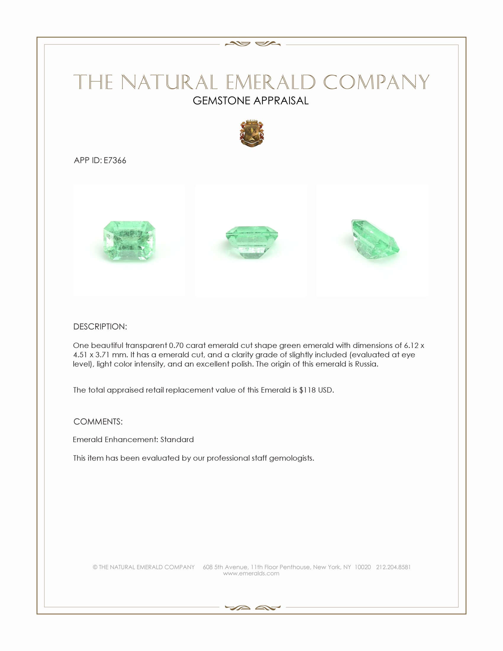 0.70 Ct. Emerald from Russia