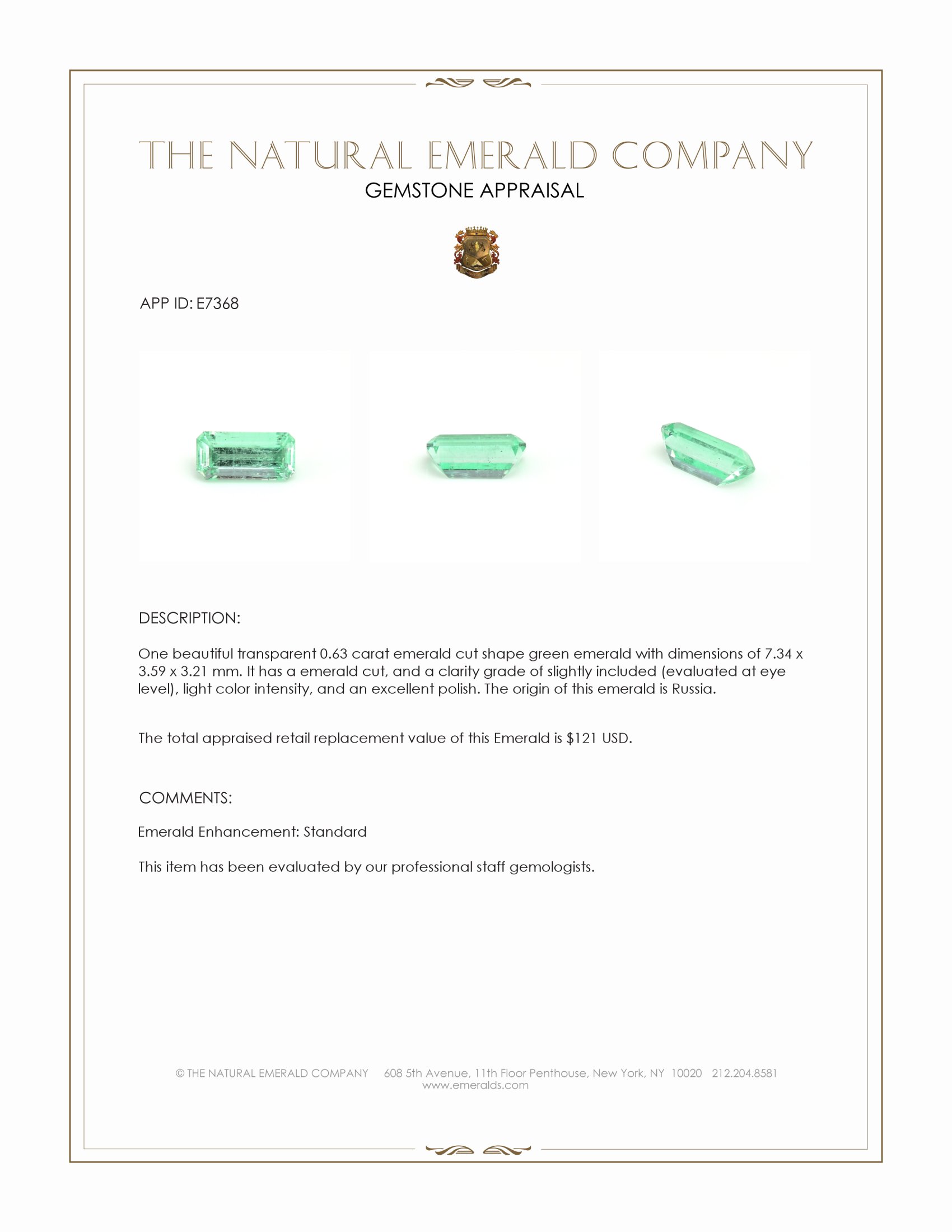 0.63 Ct. Emerald from Russia